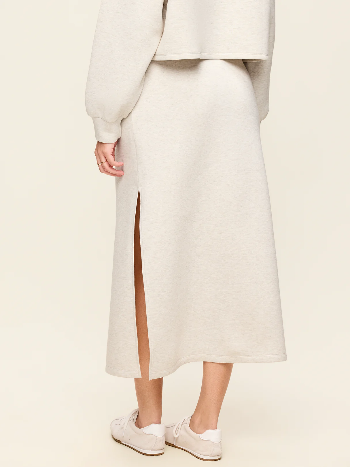 High-Waisted Bounce Fleece Maxi Skirt - Oatmeal Heather