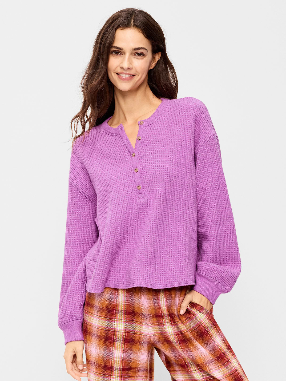Long-Sleeve Crew-Neck Henley T-Shirt - Wild Prairie Rose
