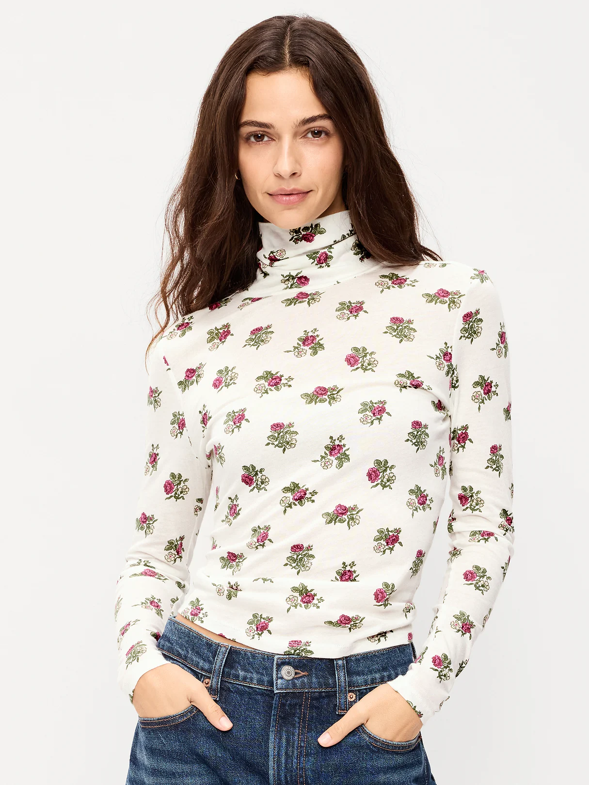 Slim-Fit Turtleneck - White Floral