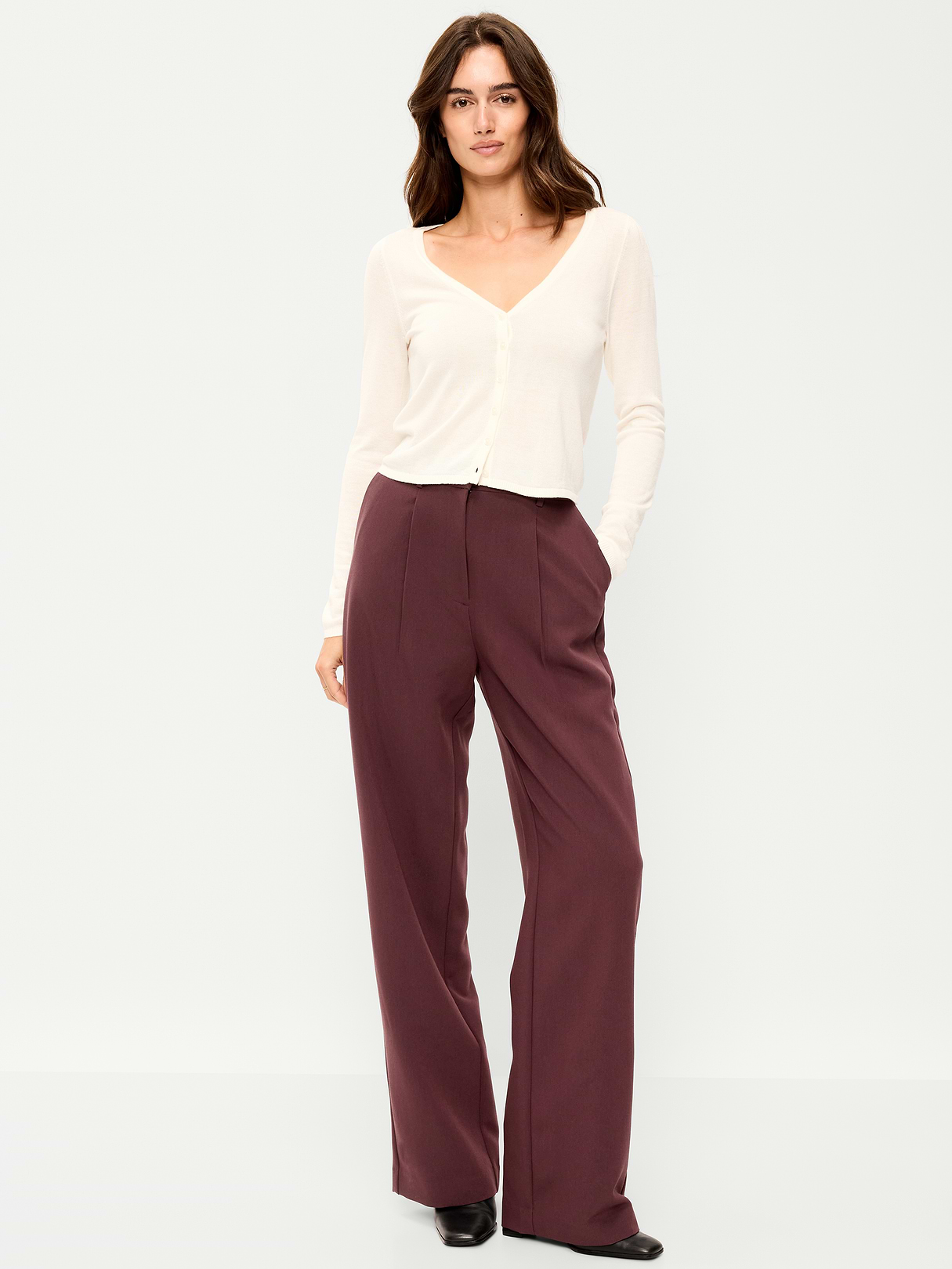 Extra High-Waisted Taylor Wide-Leg Trouser Pants - Plum Wine