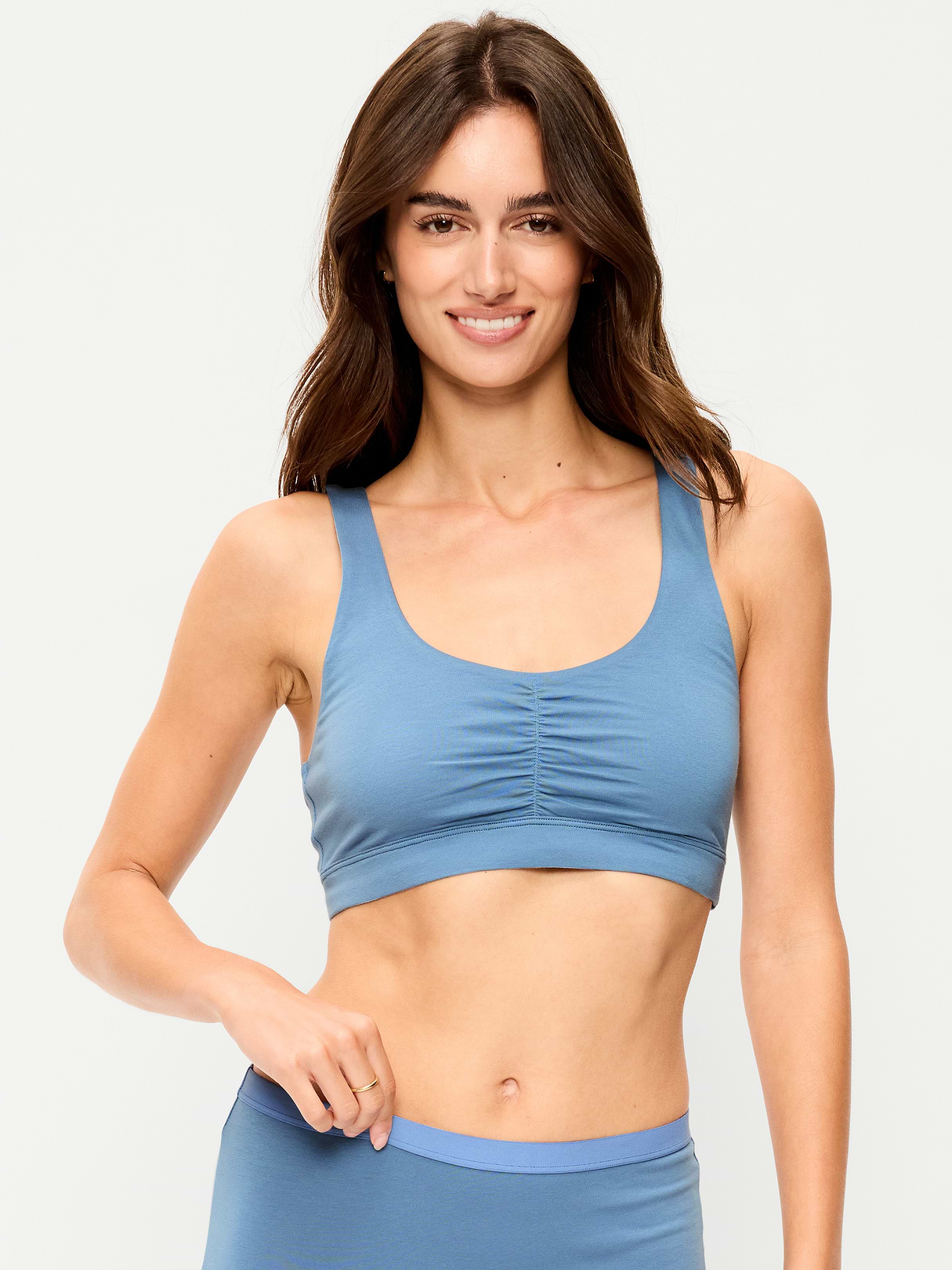 Ruched Cotton Bralette - Naturalist Blue