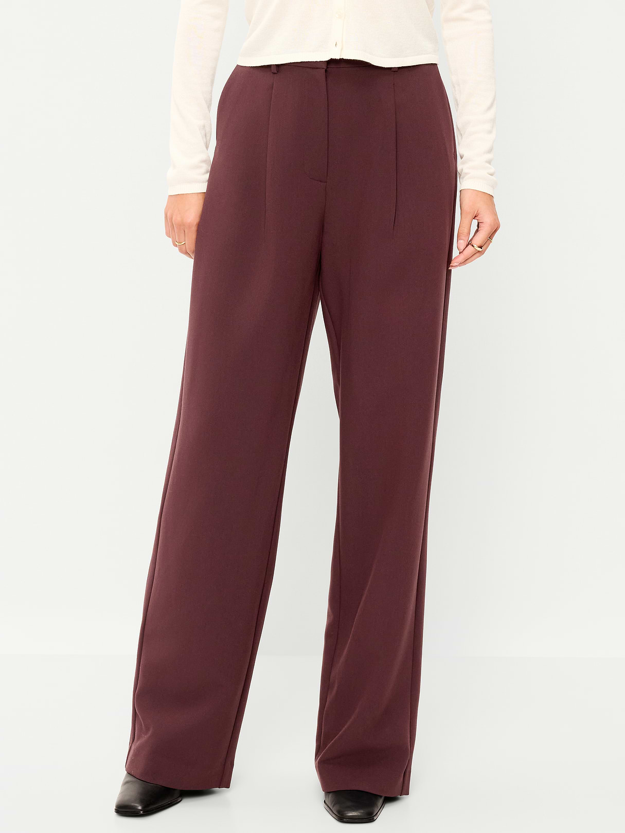 Extra High-Waisted Taylor Wide-Leg Trouser Pants - Plum Wine