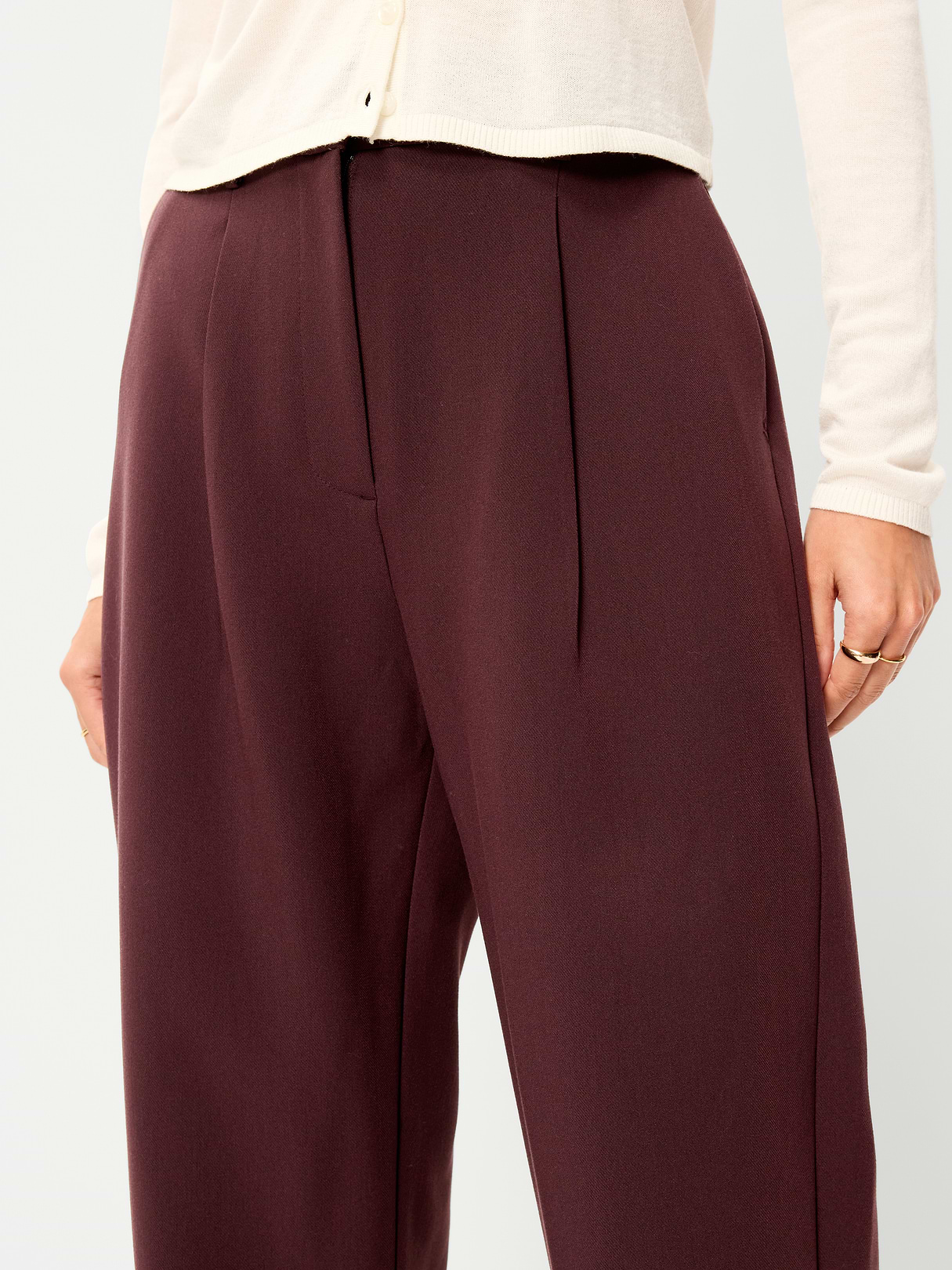 Extra High-Waisted Taylor Wide-Leg Trouser Pants - Plum Wine