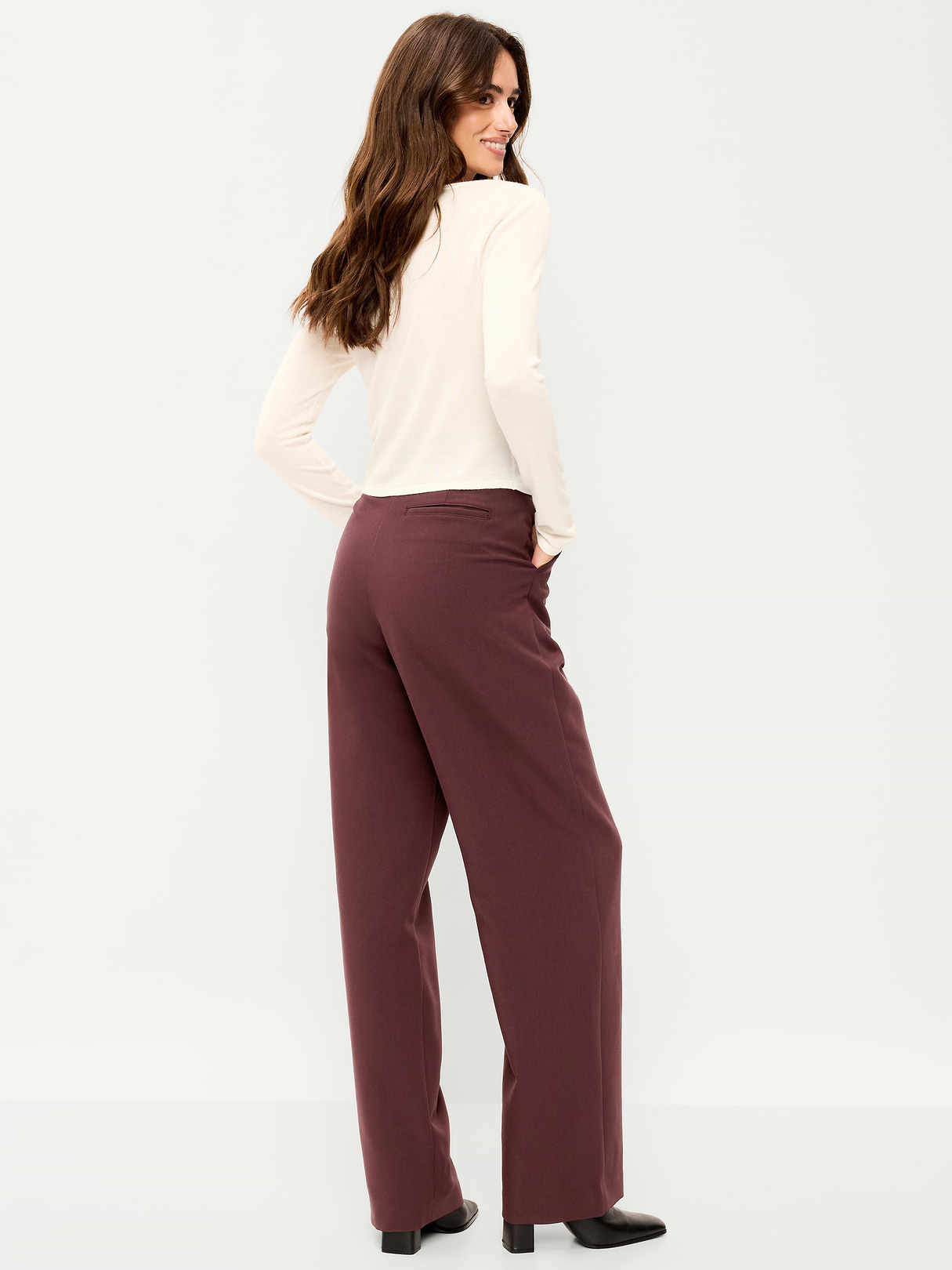 Extra High-Waisted Taylor Wide-Leg Trouser Pants - Plum Wine