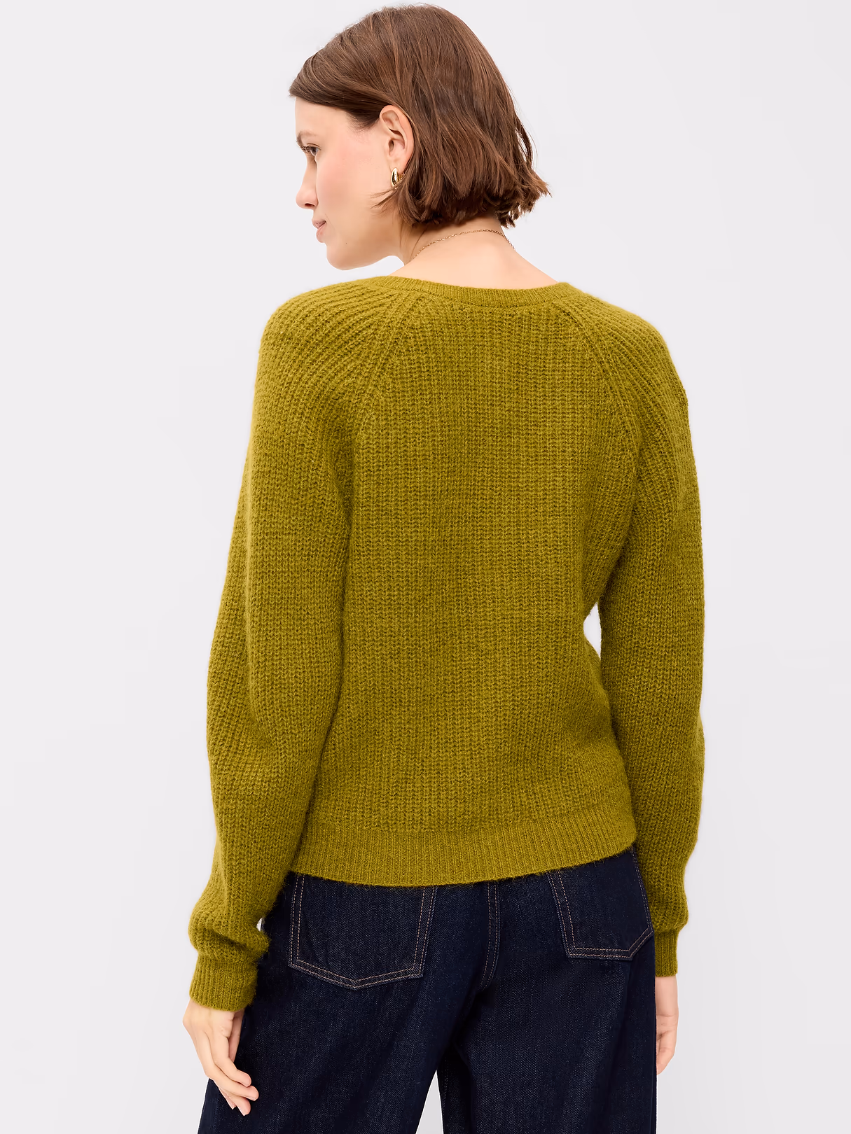 Cozy Crew-Neck Wool-Blend Cardigan - Mysterious Fern