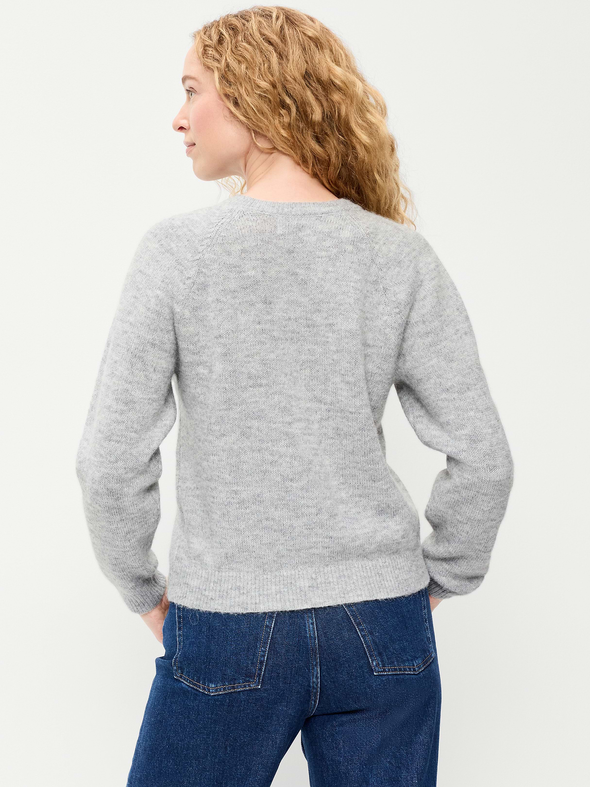 Cozy Crew-Neck Wool-Blend Cardigan - Sheep