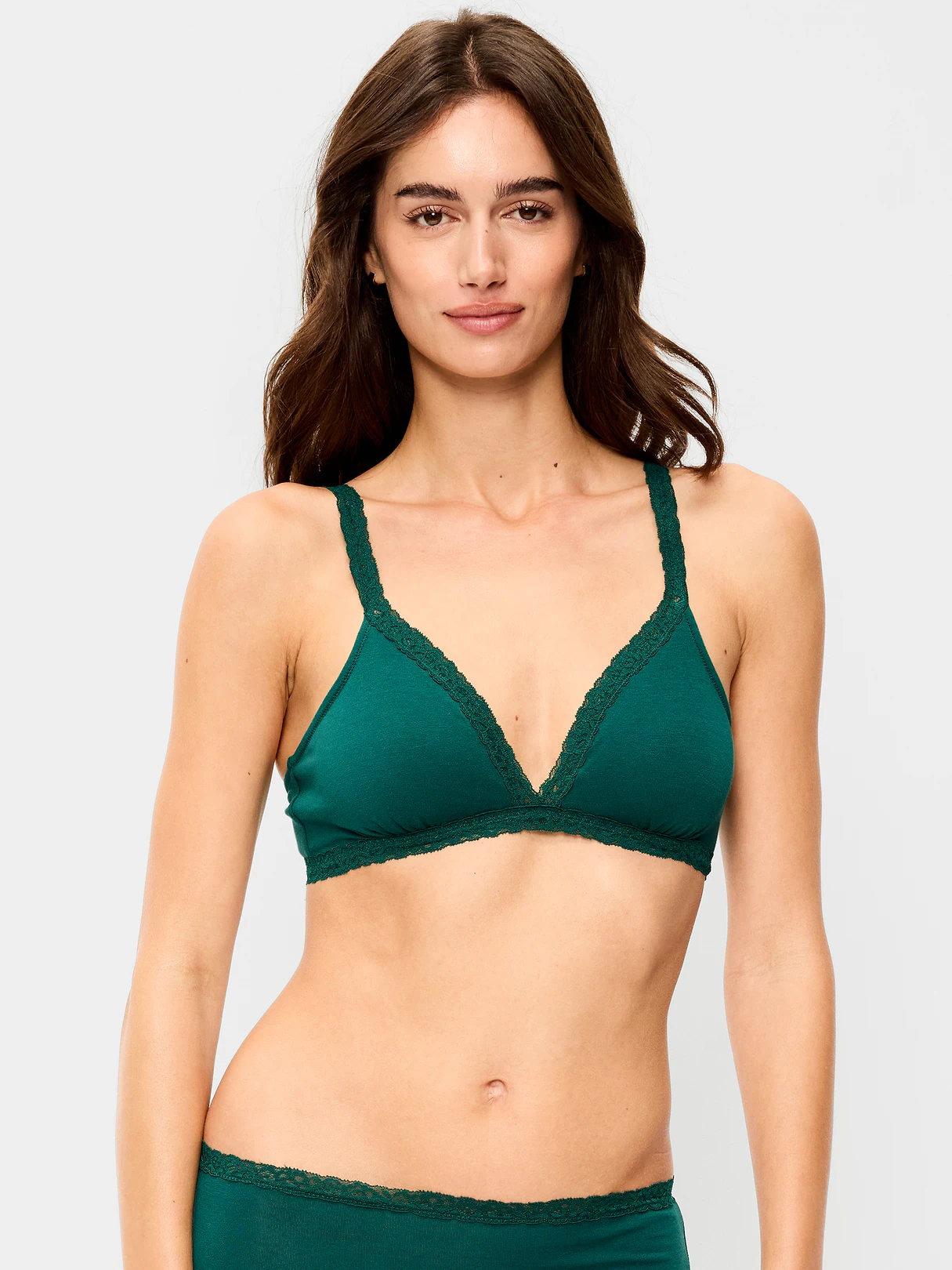 Lace-Trim Cotton Triangle Bralette - Deep Lagoon