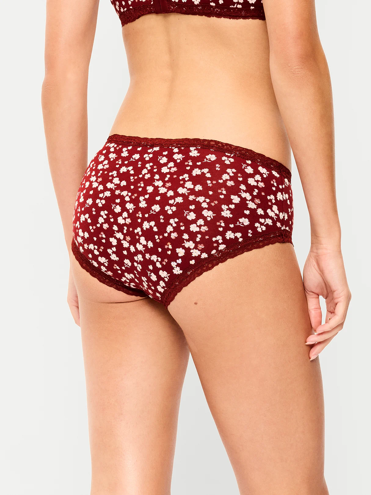 Lace-Trim Hipster Underwear - Burgundy Floral