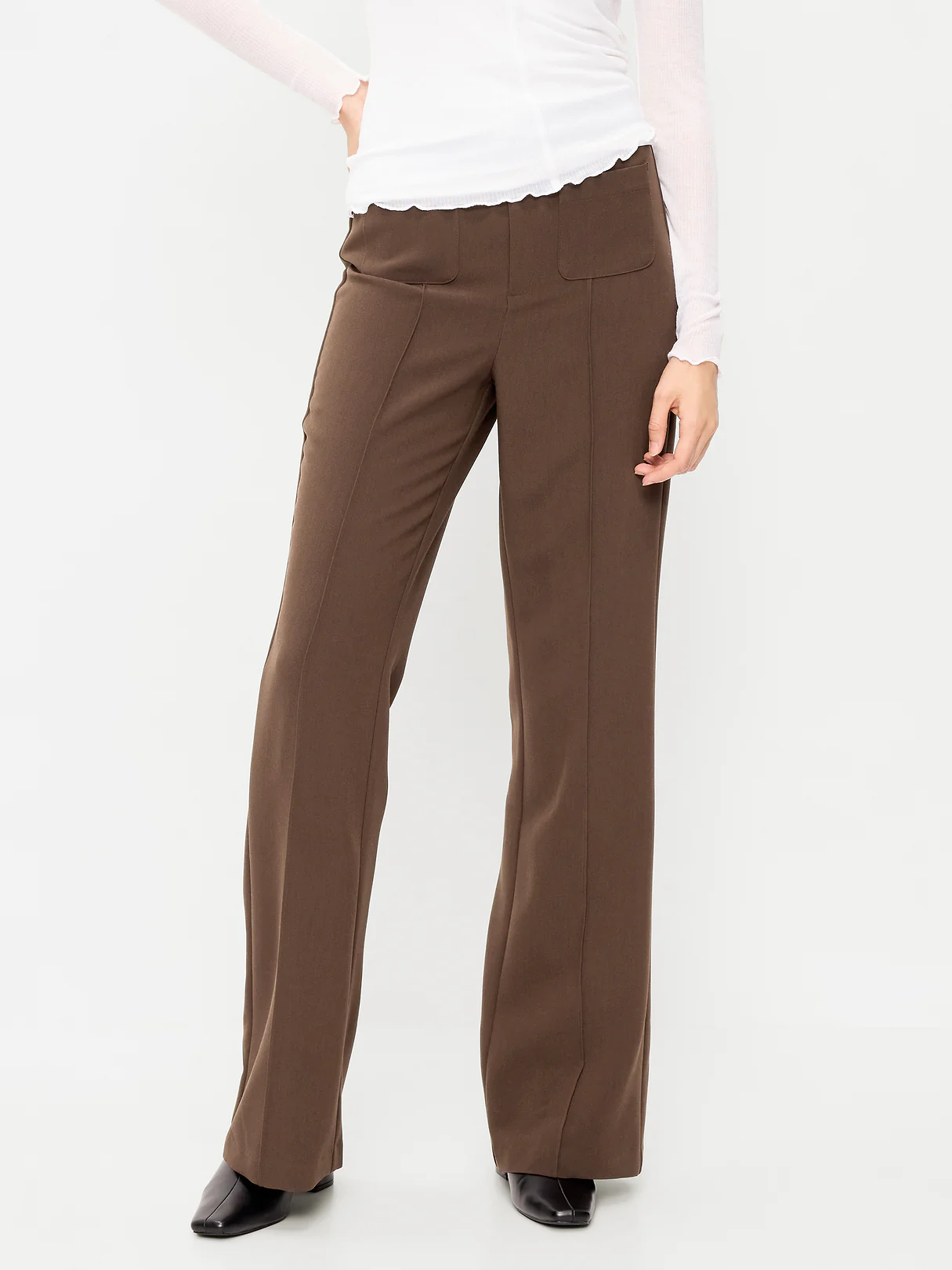 High-Waisted Patch Pocket Flare Pants - Earthen