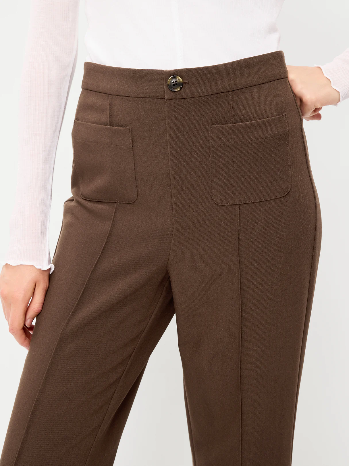 High-Waisted Patch Pocket Flare Pants - Earthen