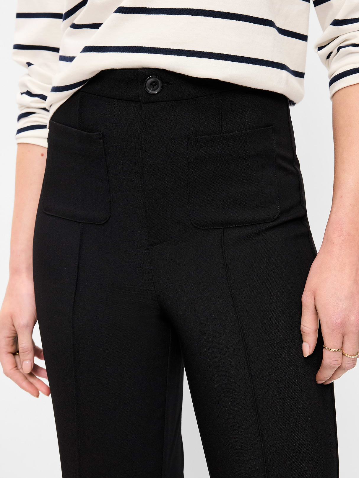 High-Waisted Patch Pocket Flare Pants - Black Jack