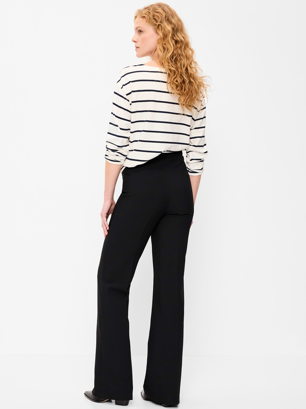 High-Waisted Patch Pocket Flare Pants - Black Jack