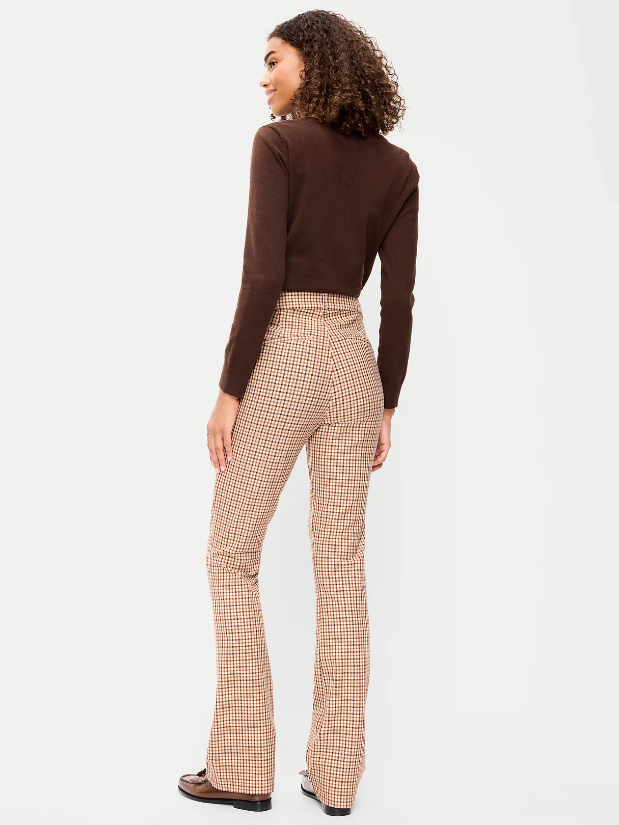 High-Waisted Pixie Flare Pants - Brown Plaid