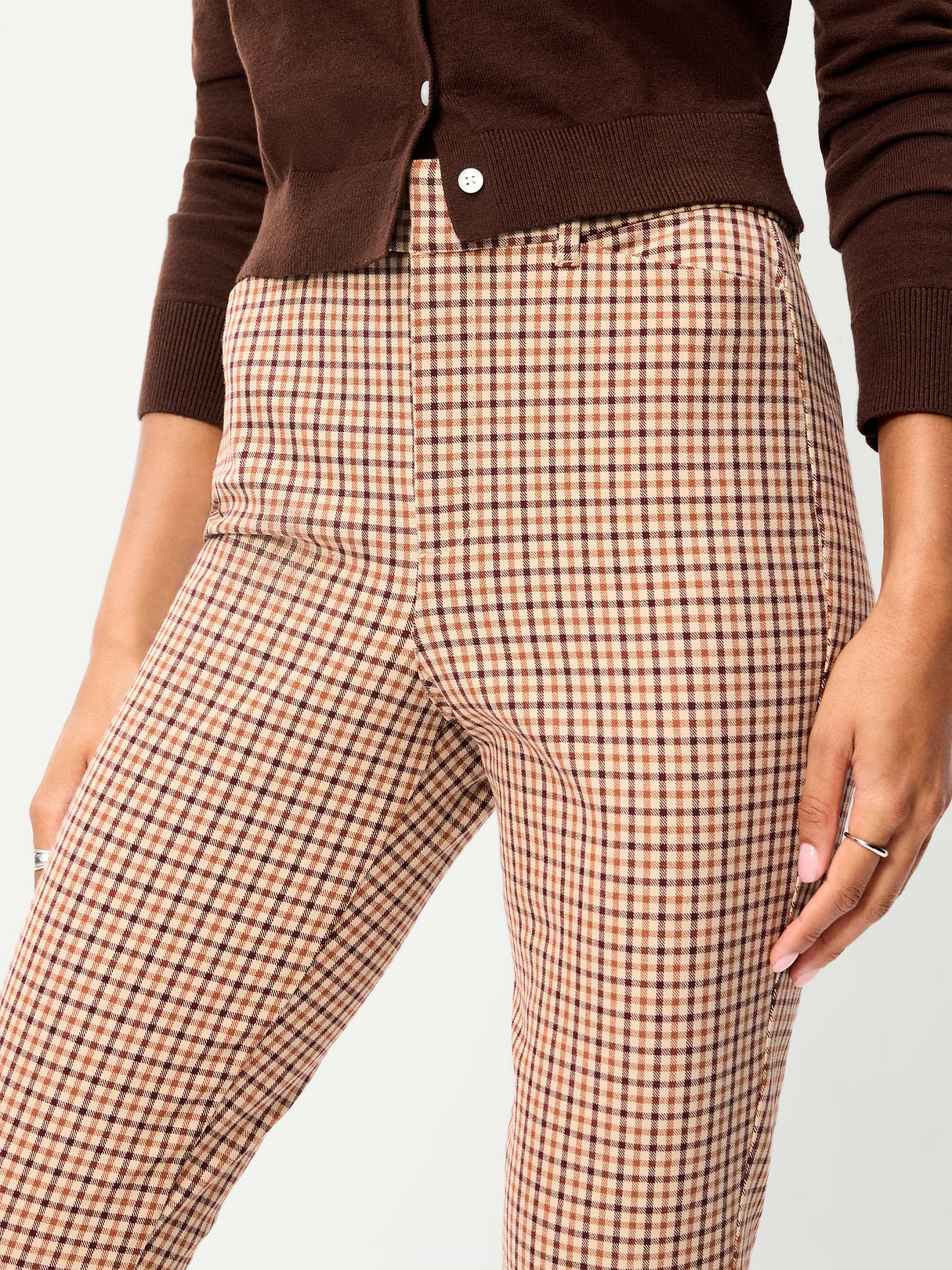 High-Waisted Pixie Flare Pants - Brown Plaid