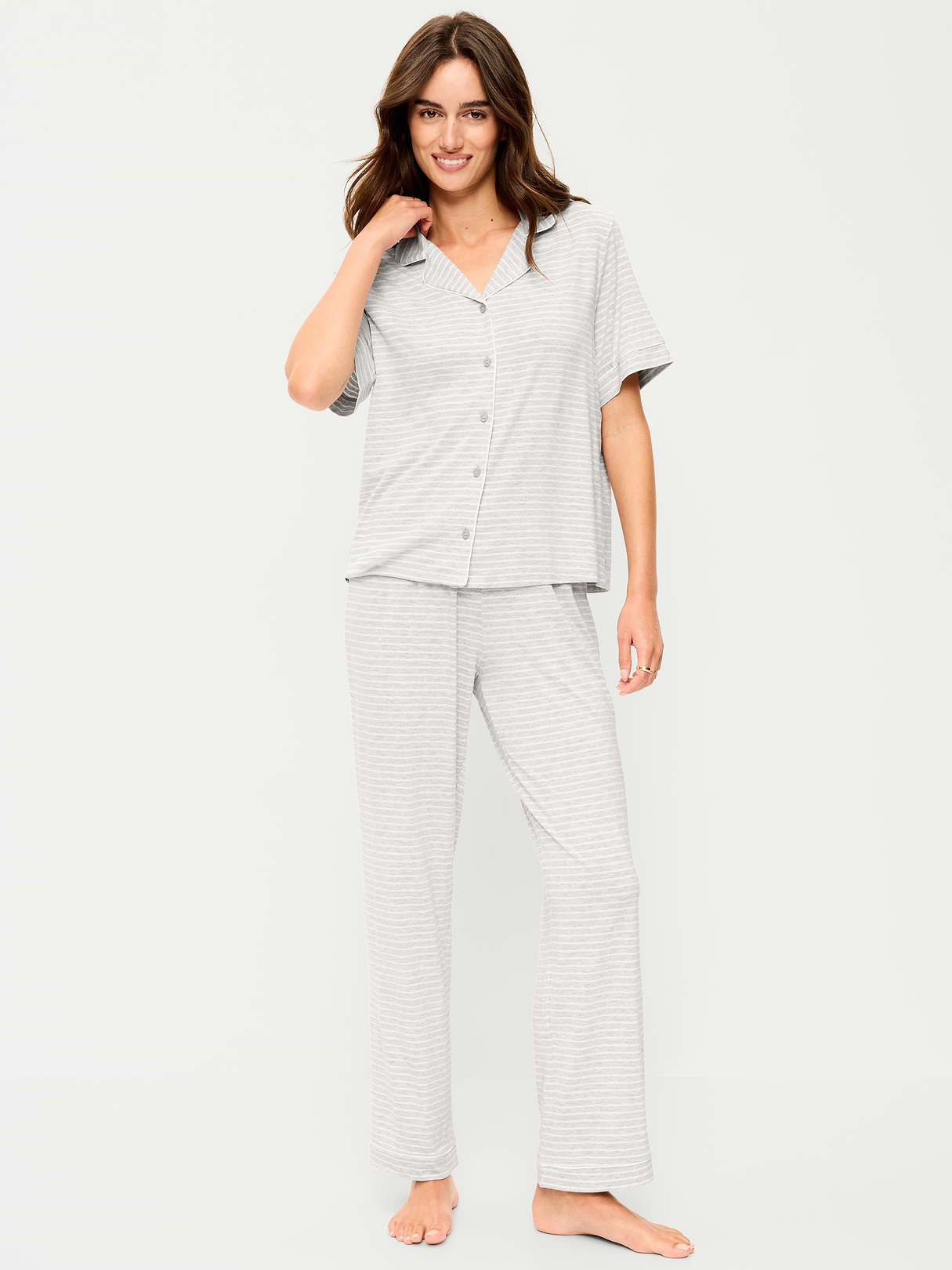 Sunday Sleep Knit Jersey Pant Set - Gray Stripe