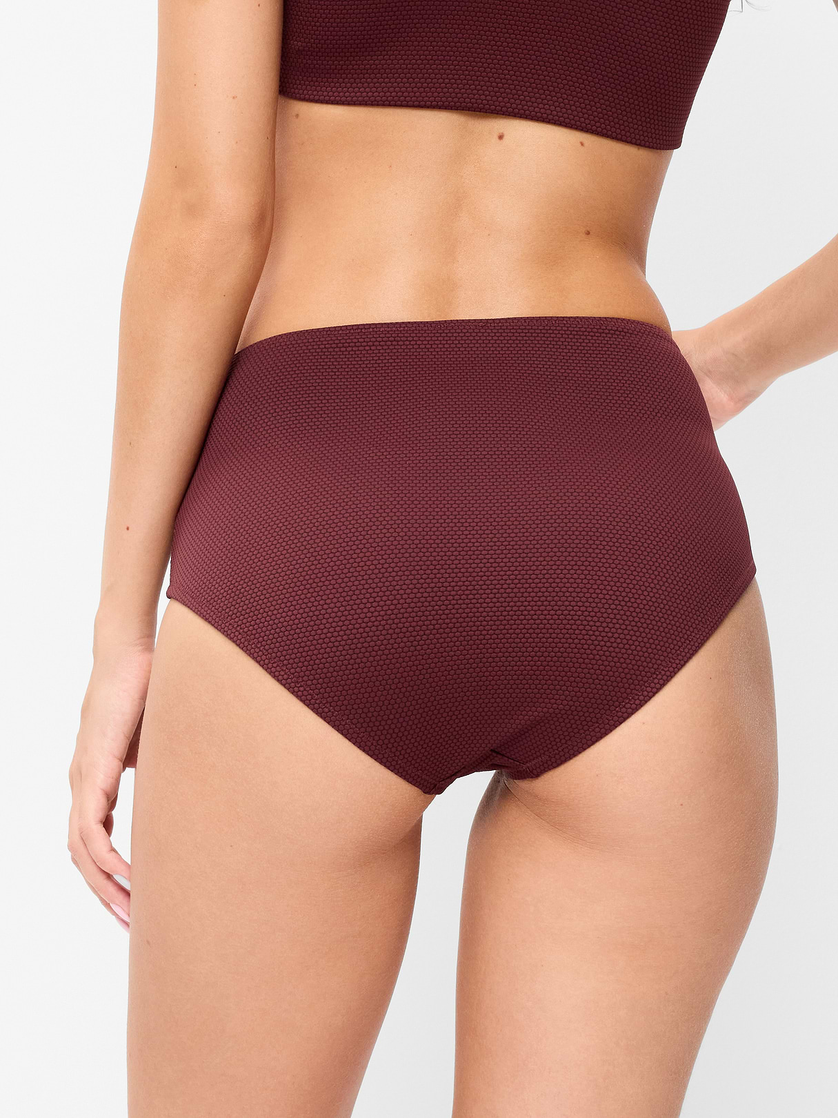 High-Waisted Ribbed Bikini Swim Bottoms - Wine Tasting