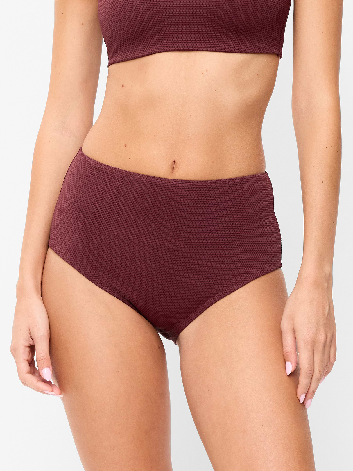 High-Waisted Ribbed Bikini Swim Bottoms - Wine Tasting