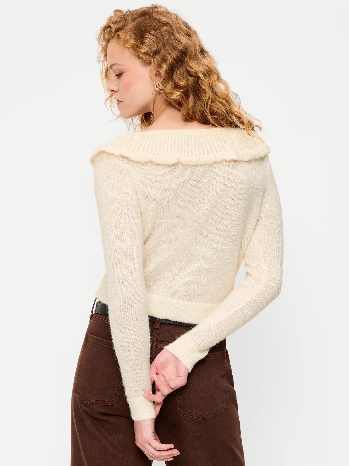 Ruffle-Collar Wool-Blend Pointelle Cardigan - Crème De La Crème