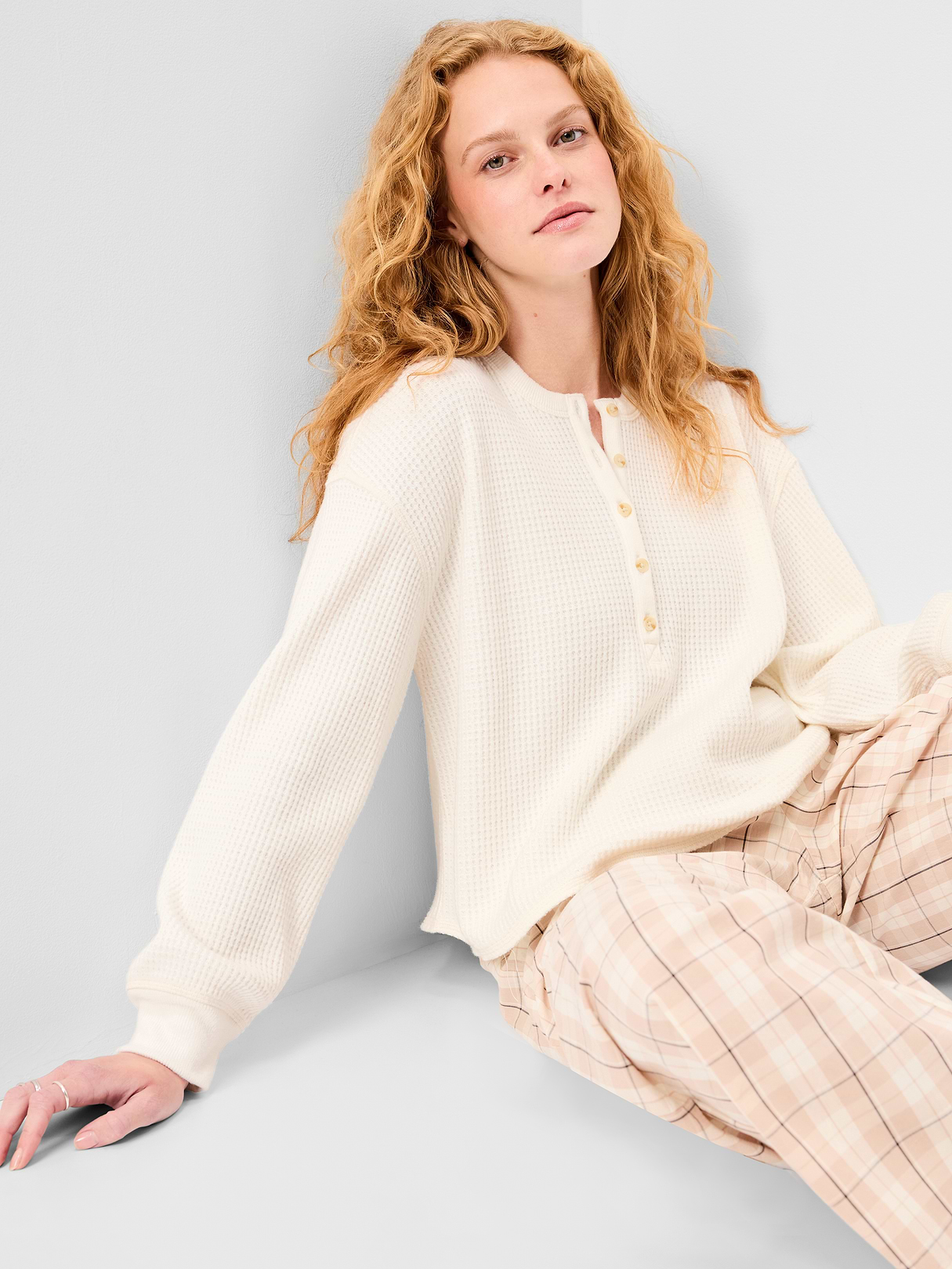 Long-Sleeve Crew-Neck Henley T-Shirt - Sea Salt