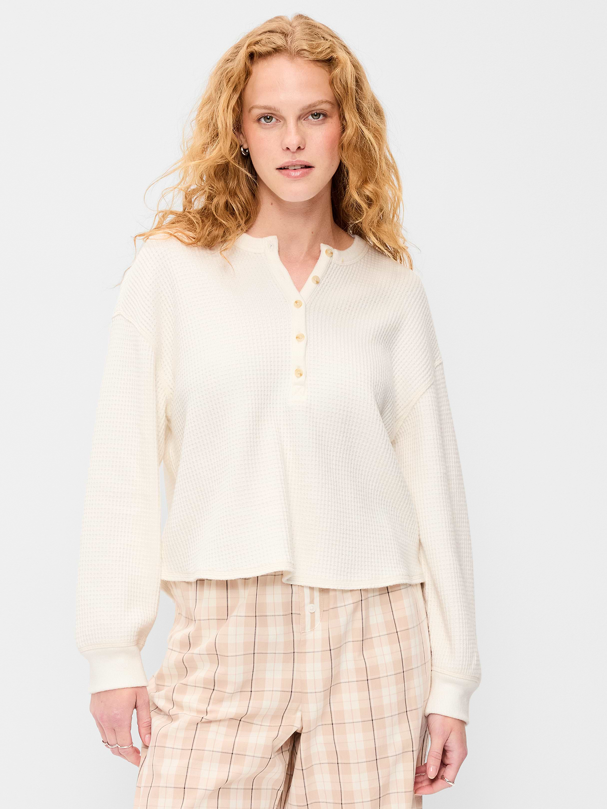 Long-Sleeve Crew-Neck Henley T-Shirt - Sea Salt