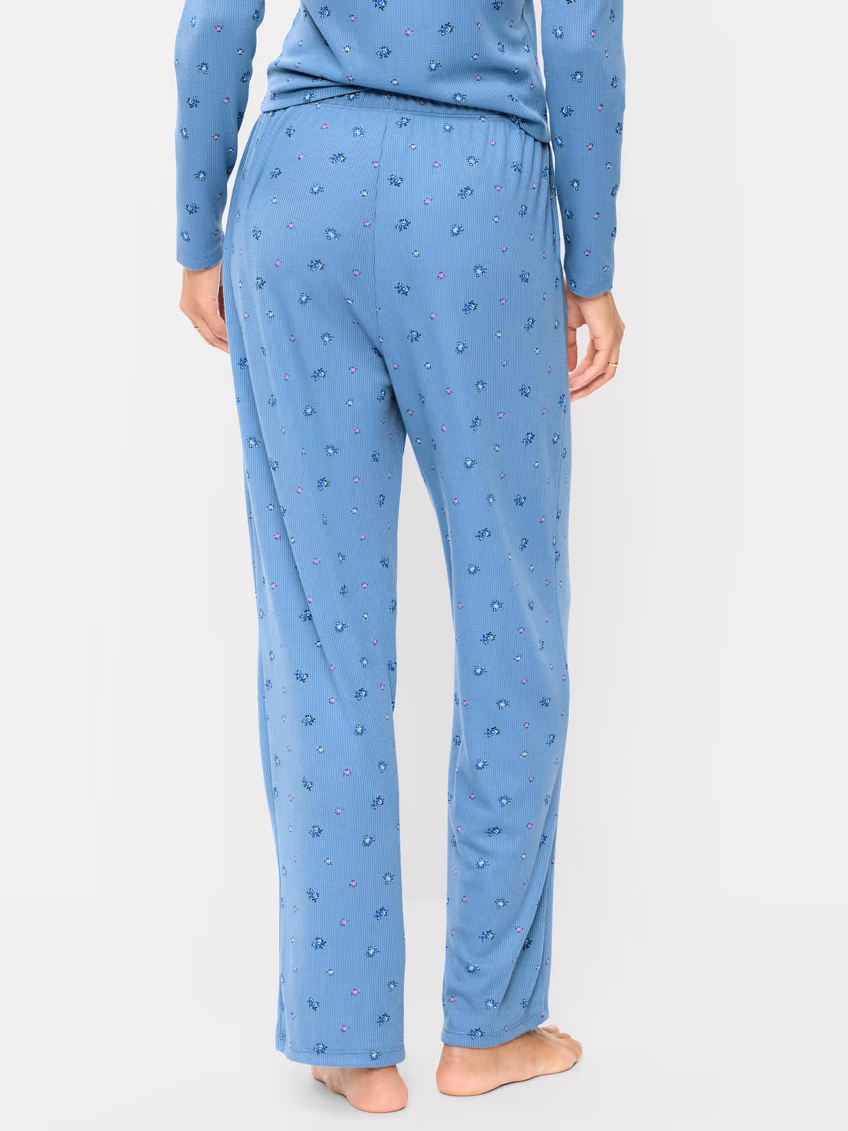 Waffle-Textured Pajama Pants - Blue Ditsy Floral