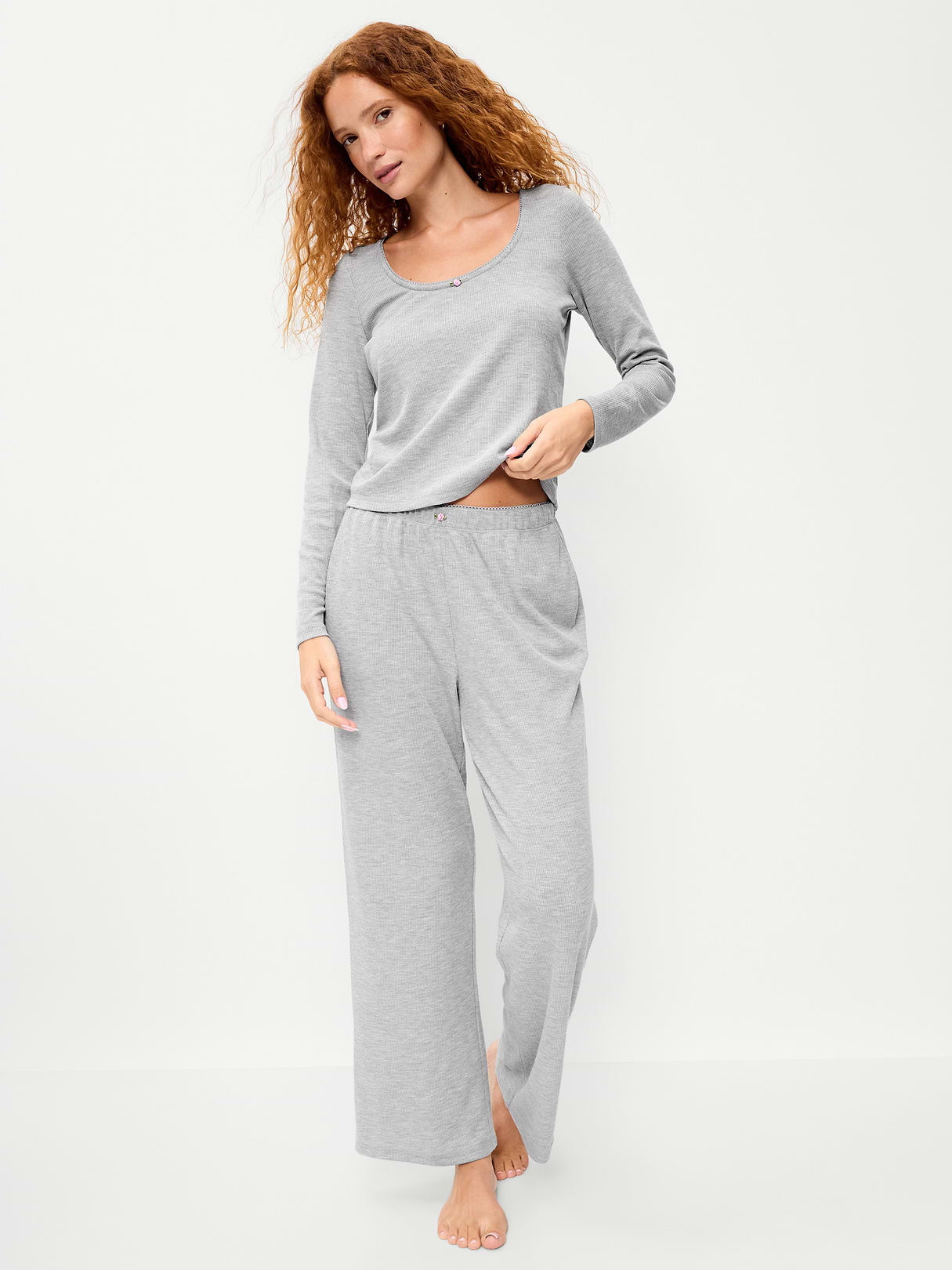 Waffle-Textured Pajama Pants - Heather Gray