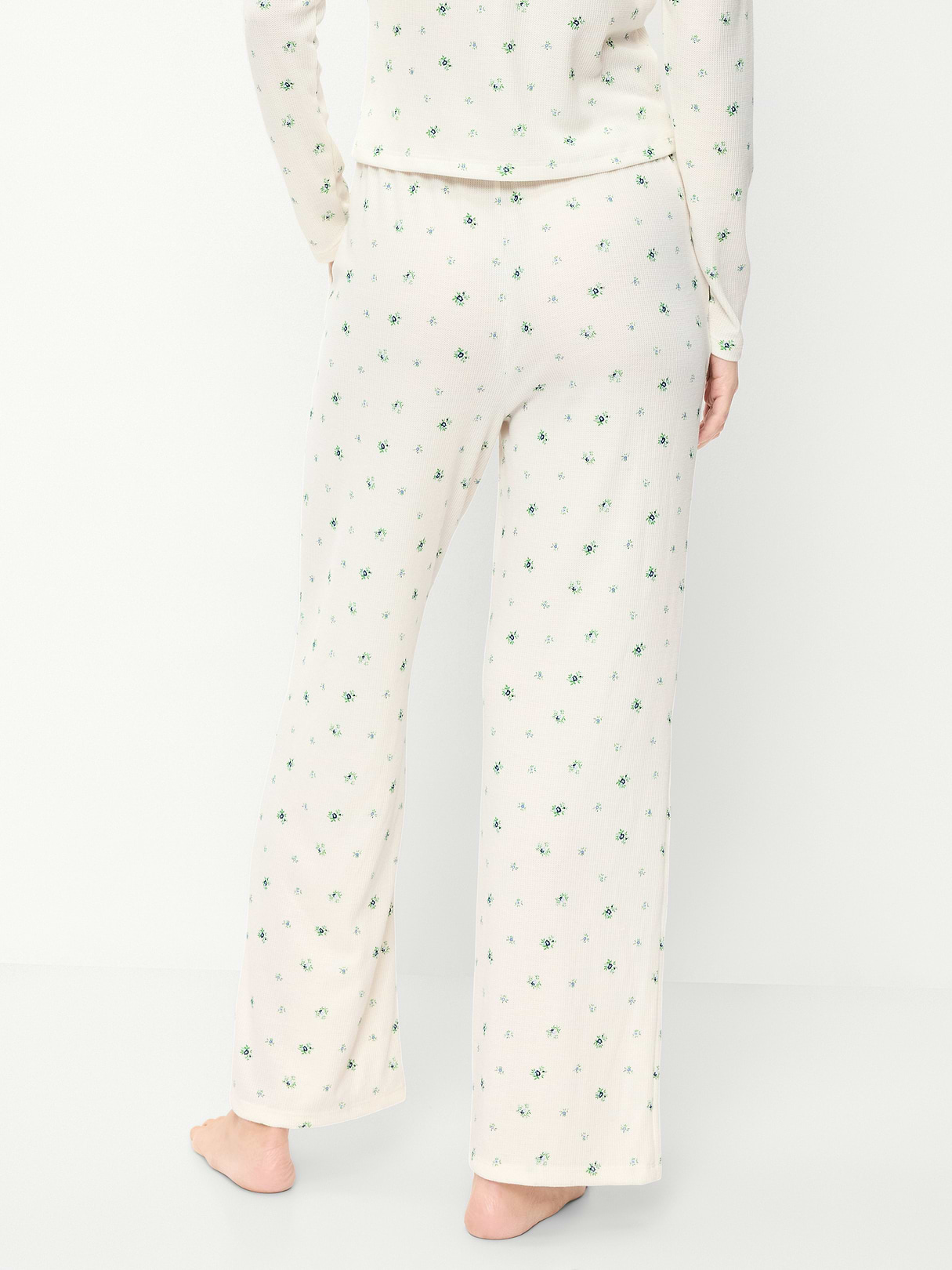 Waffle-Textured Pajama Pants - Cream Ditsy Floral