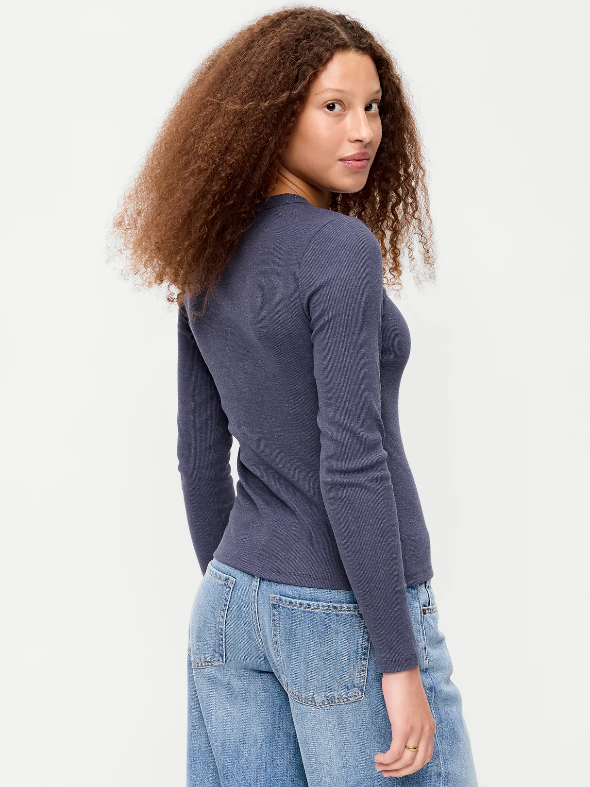 Snug Long-Sleeve Striped Ribbed T-Shirt - Volcanic Glass