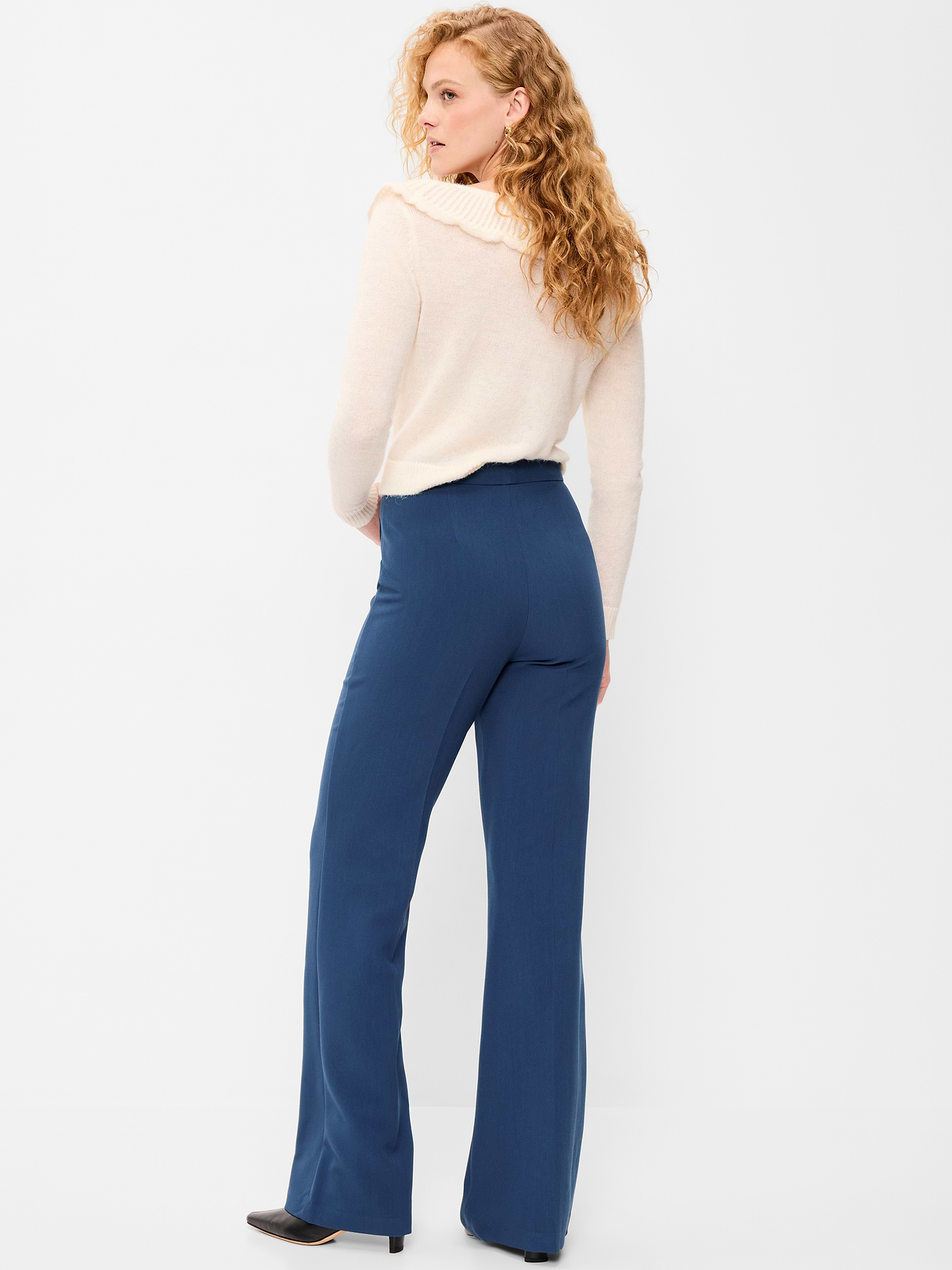 High-Waisted Patch Pocket Flare Pants - Gothic Blue