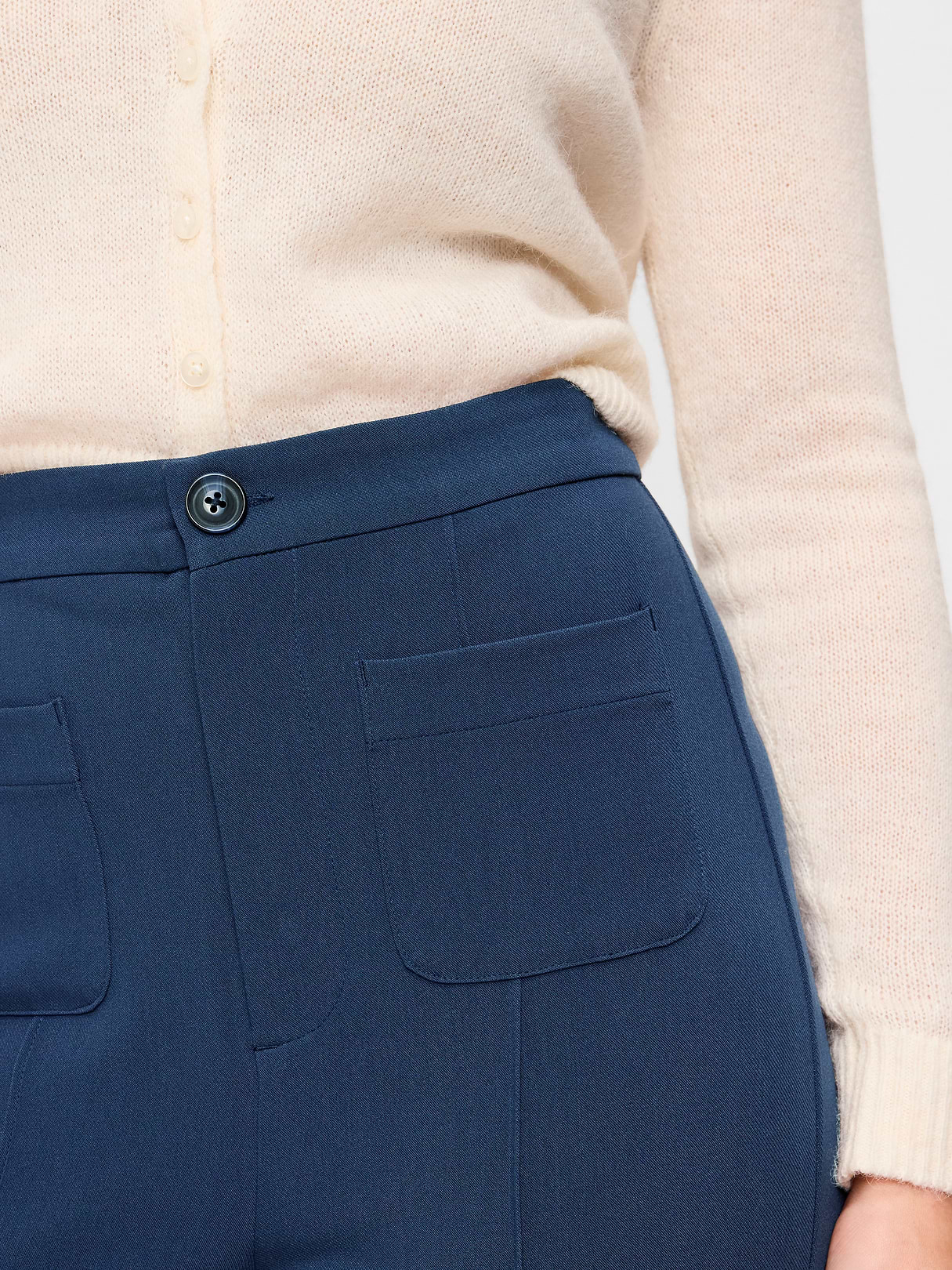 High-Waisted Patch Pocket Flare Pants - Gothic Blue