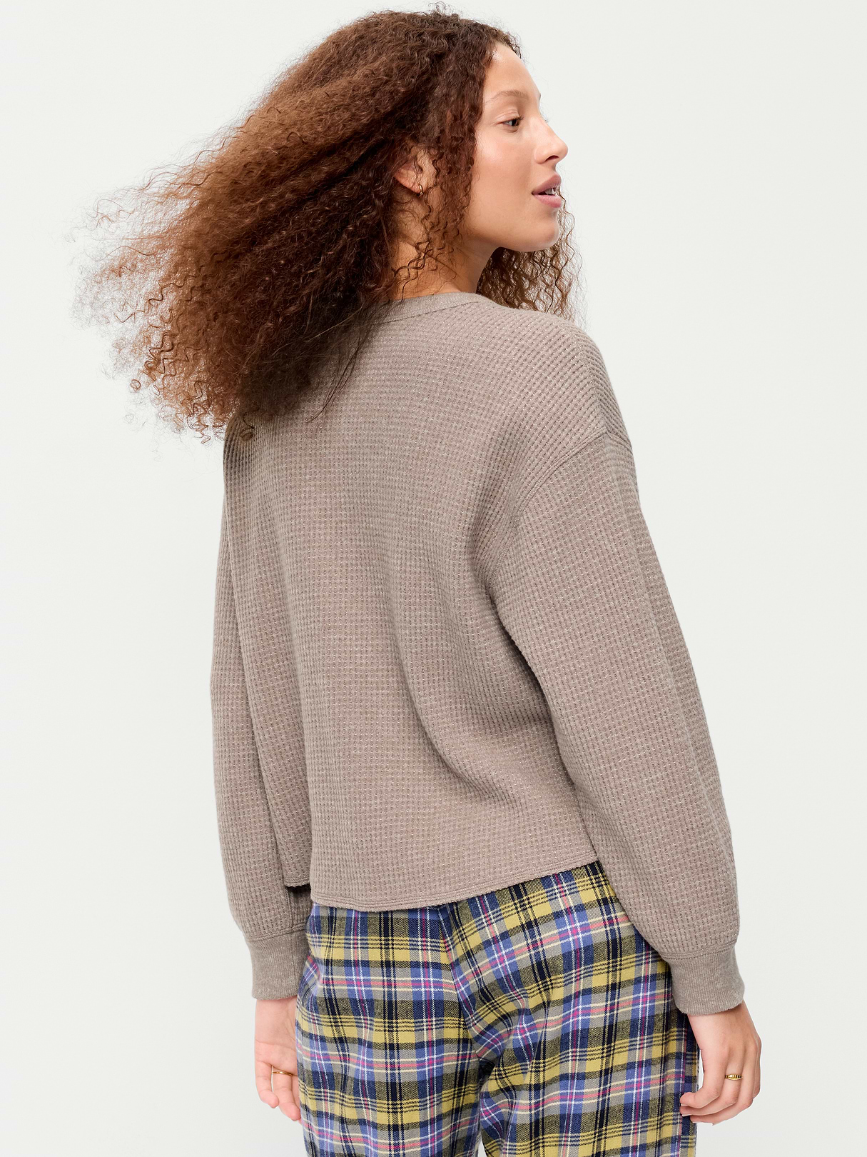 Long-Sleeve Crew-Neck Henley T-Shirt - Mushroom