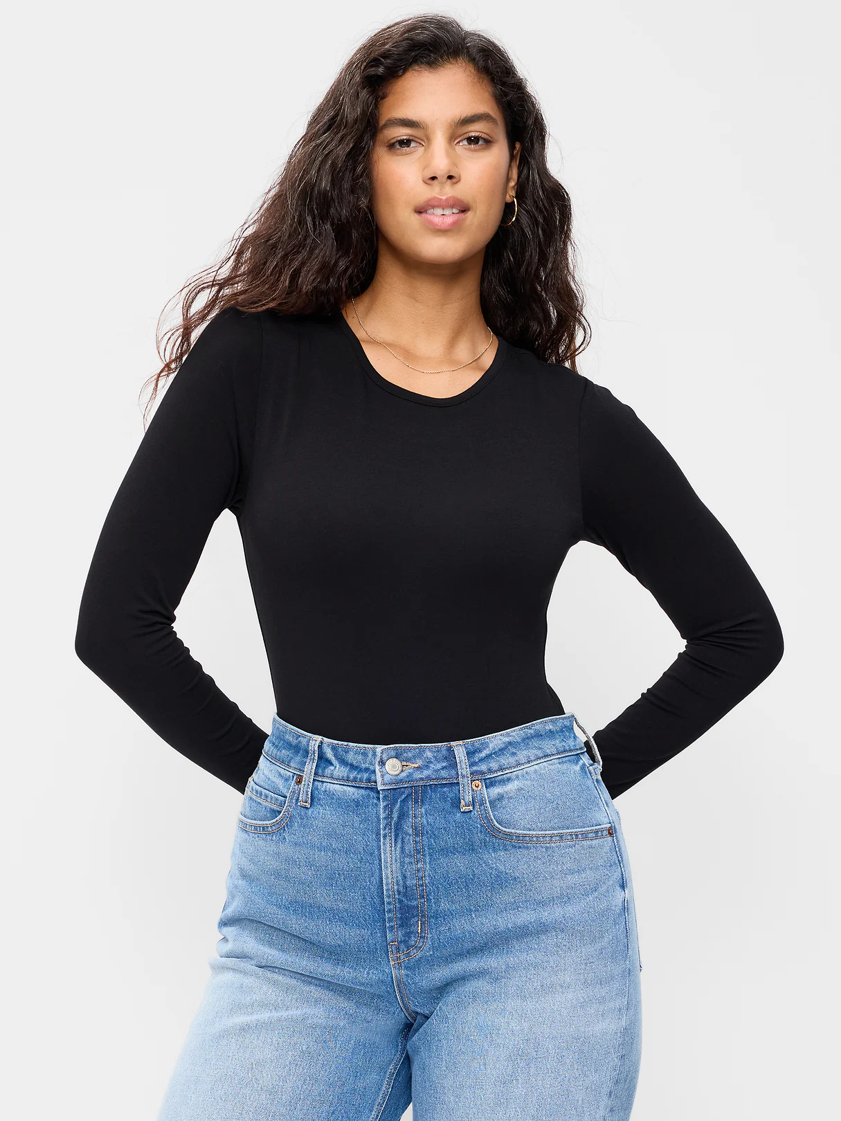 Long-Sleeve Crew-Neck Bodysuit - Black Jack