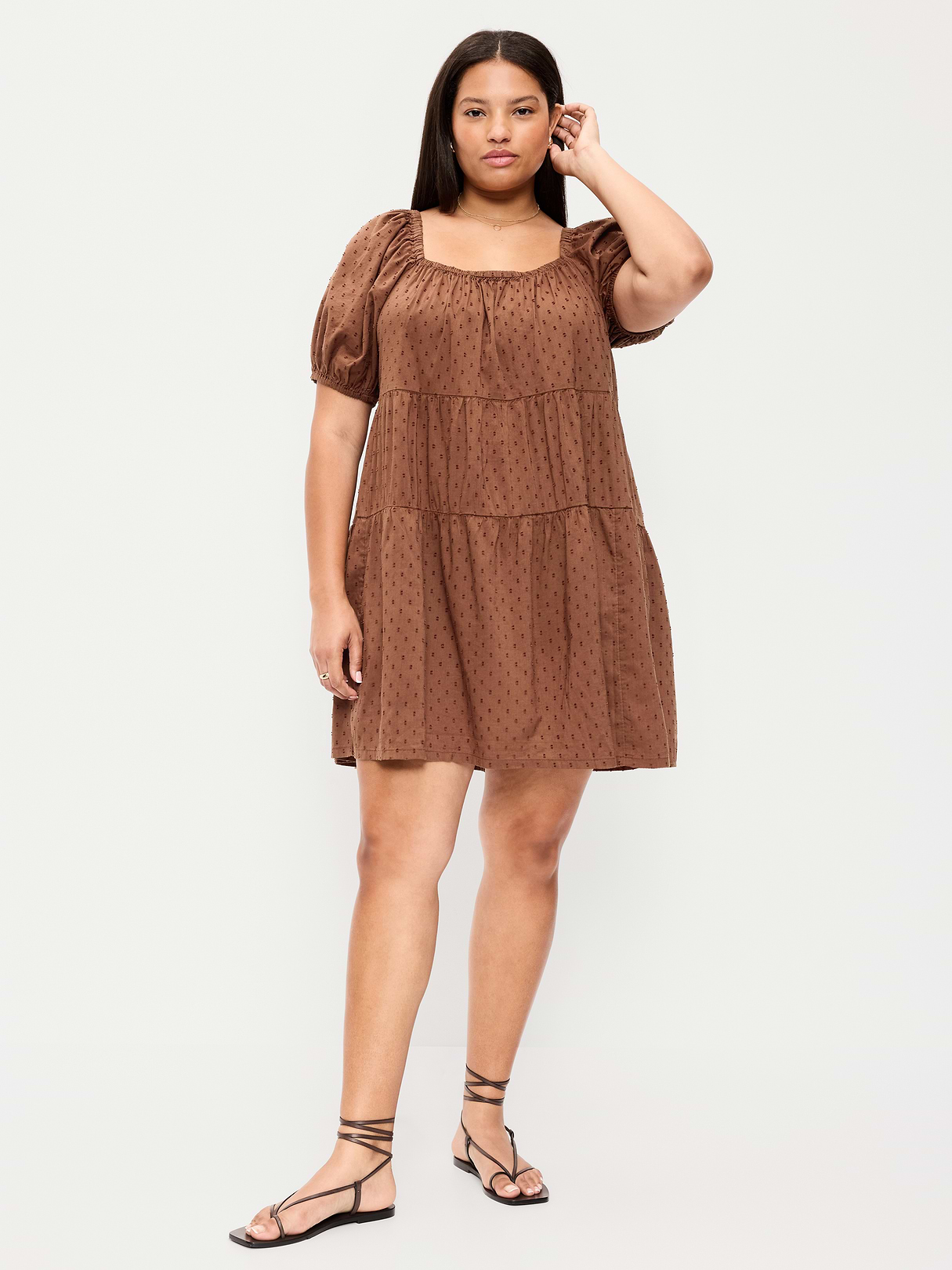 Puff-Sleeve Smocked Mini Swing Dress - Coco de mer