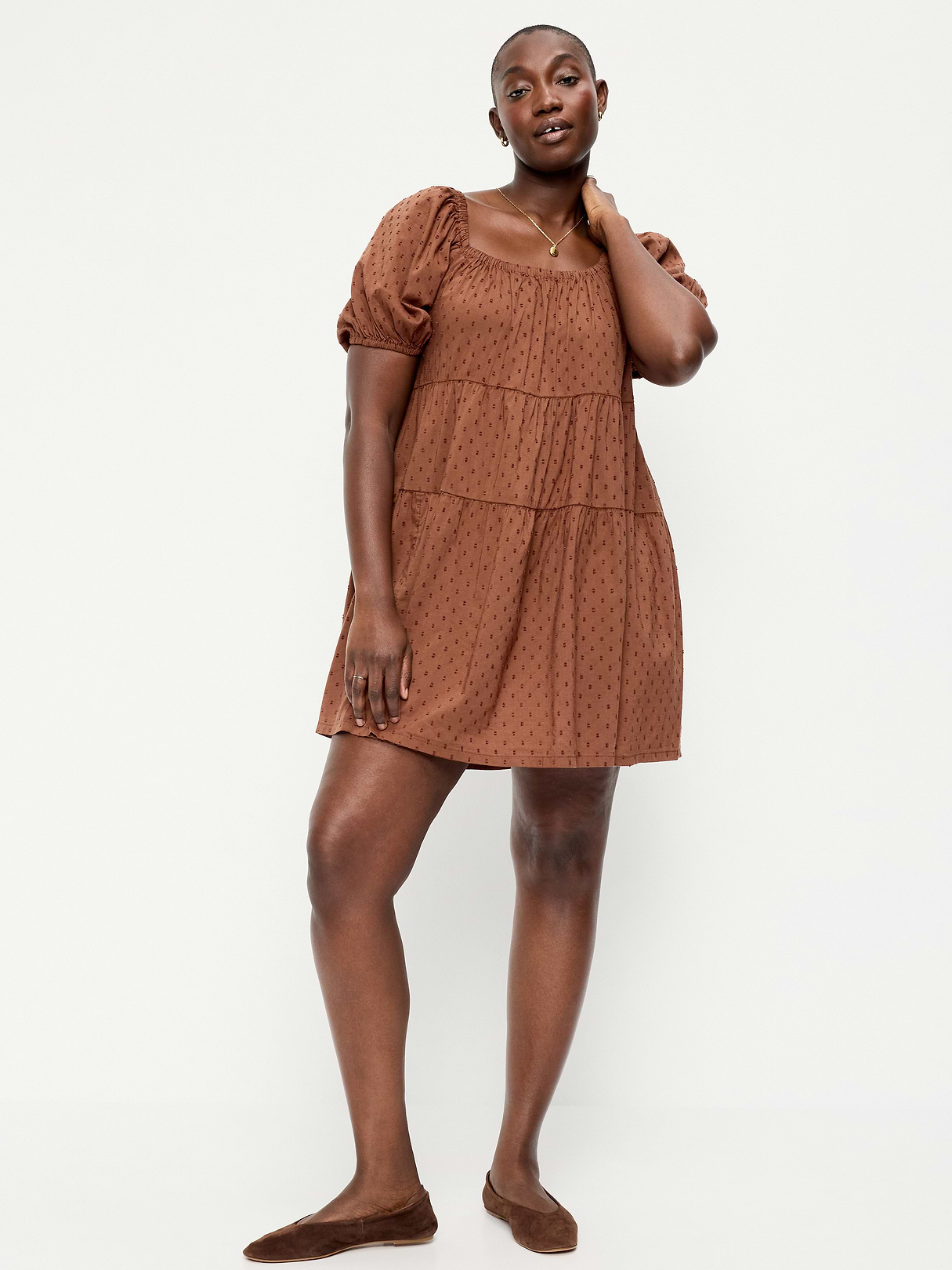 Puff-Sleeve Smocked Mini Swing Dress - Coco de mer