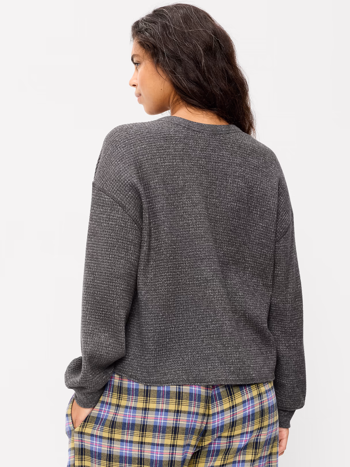 Long-Sleeve Crew-Neck Henley T-Shirt - Dark Gray