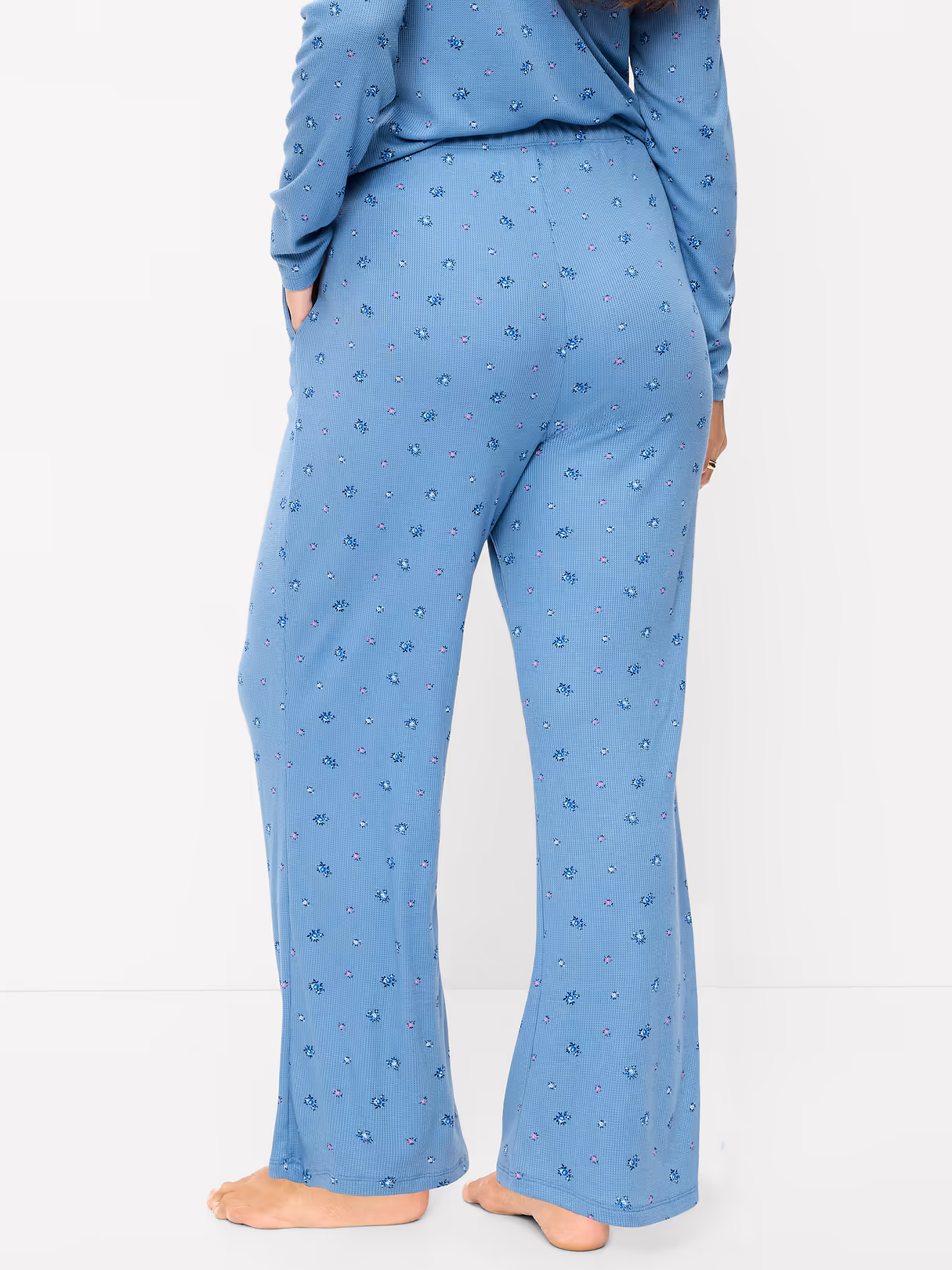 Waffle-Textured Pajama Pants - Blue Ditsy Floral