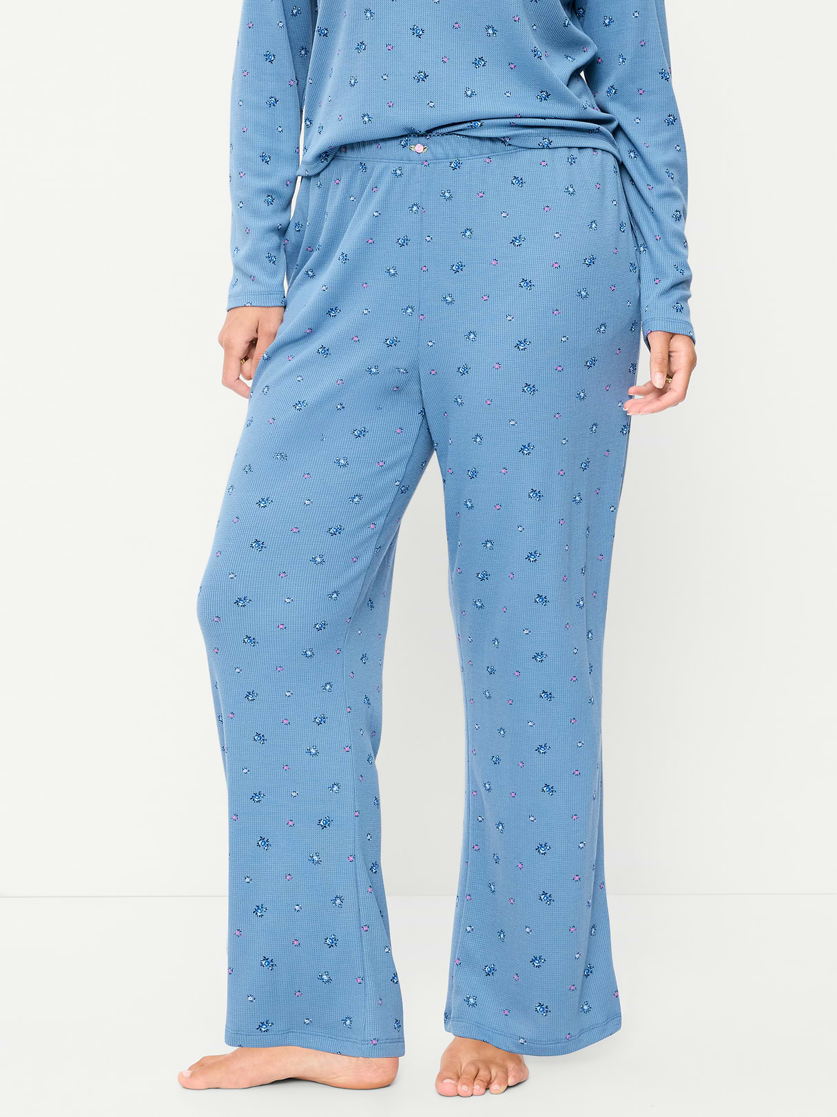 Waffle-Textured Pajama Pants - Blue Ditsy Floral