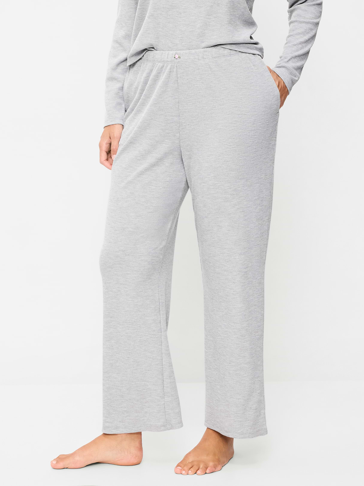 Waffle-Textured Pajama Pants - Heather Gray