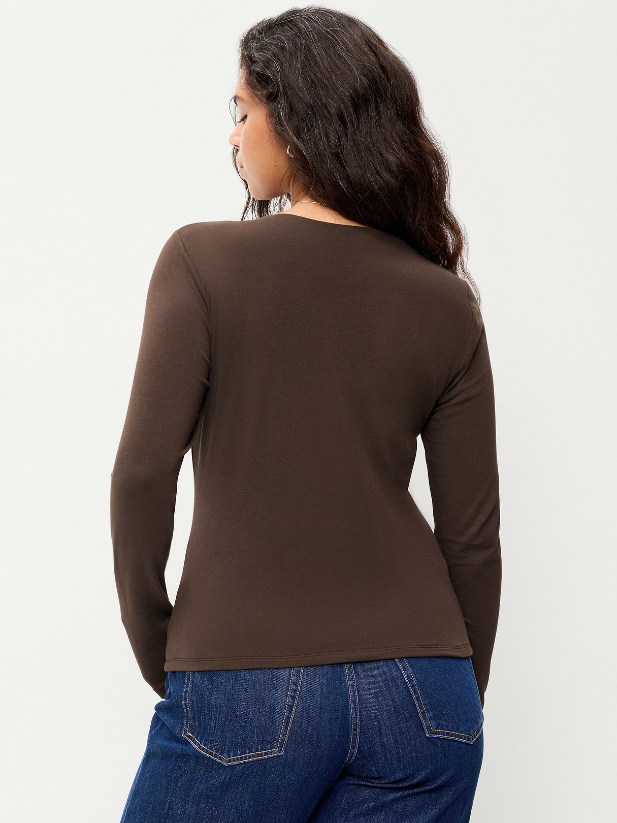 Hug Double-Layer Crew-Neck Long-Sleeve Top - Black Coffee