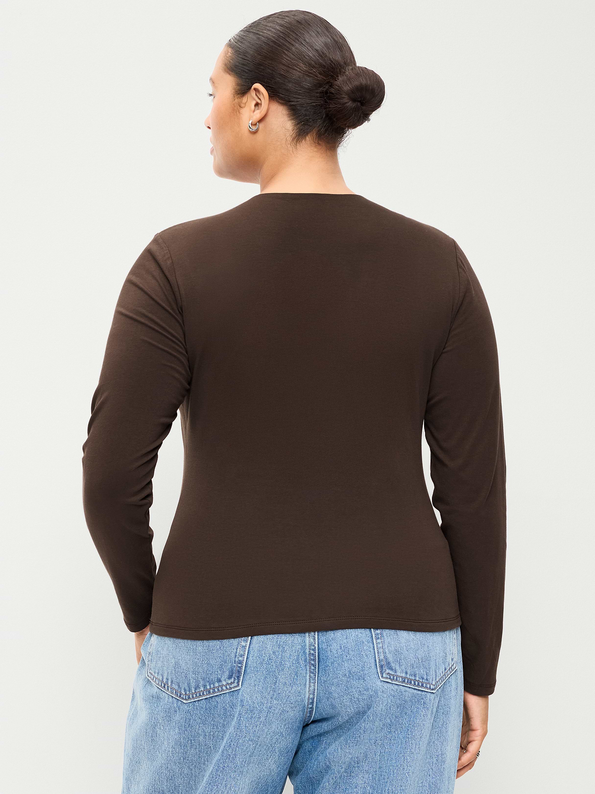 Hug Double-Layer Crew-Neck Long-Sleeve Top - Black Coffee