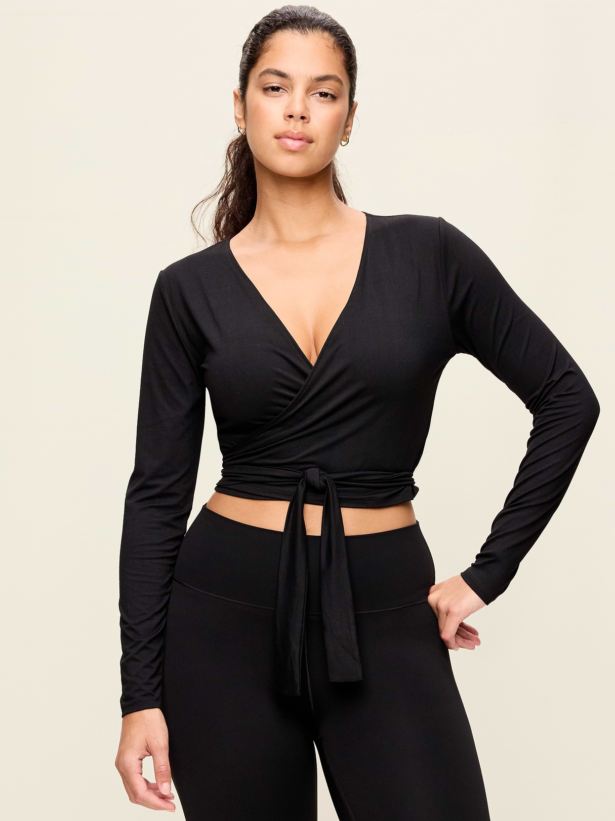 StudioSmooth Long-Sleeve Wrap Top - Black Jack