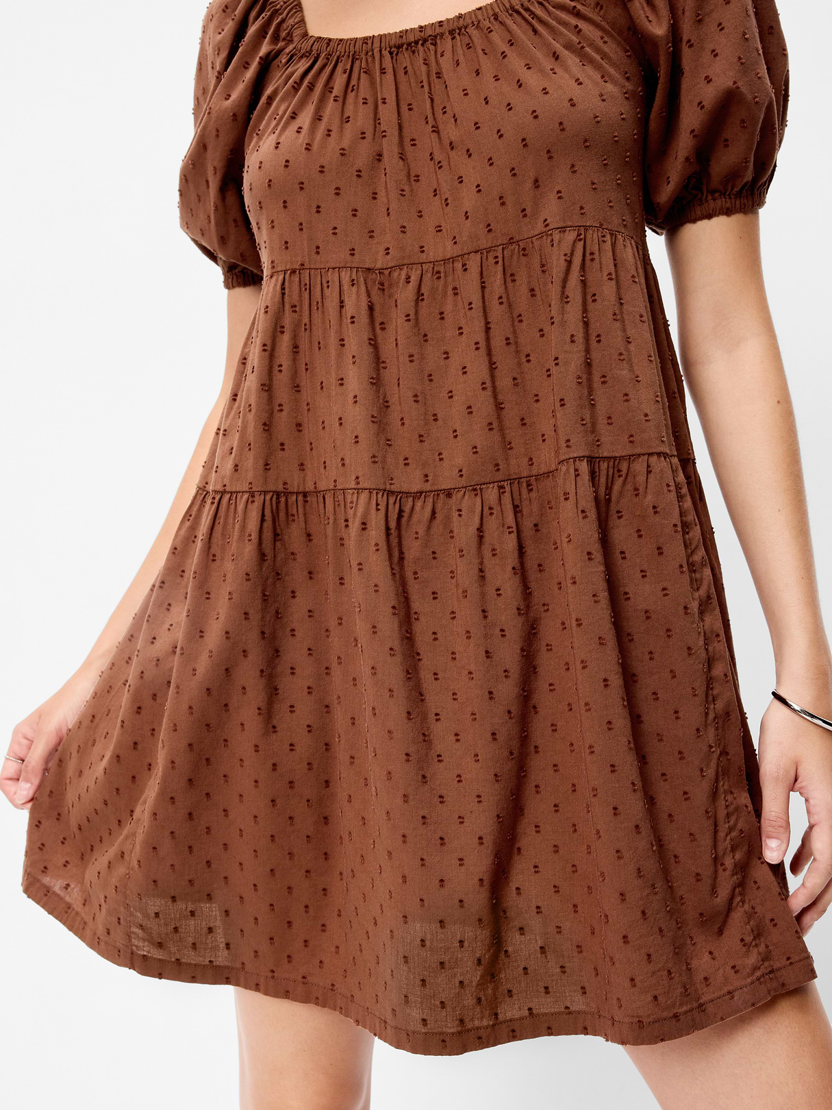 Puff-Sleeve Smocked Mini Swing Dress - Coco de mer