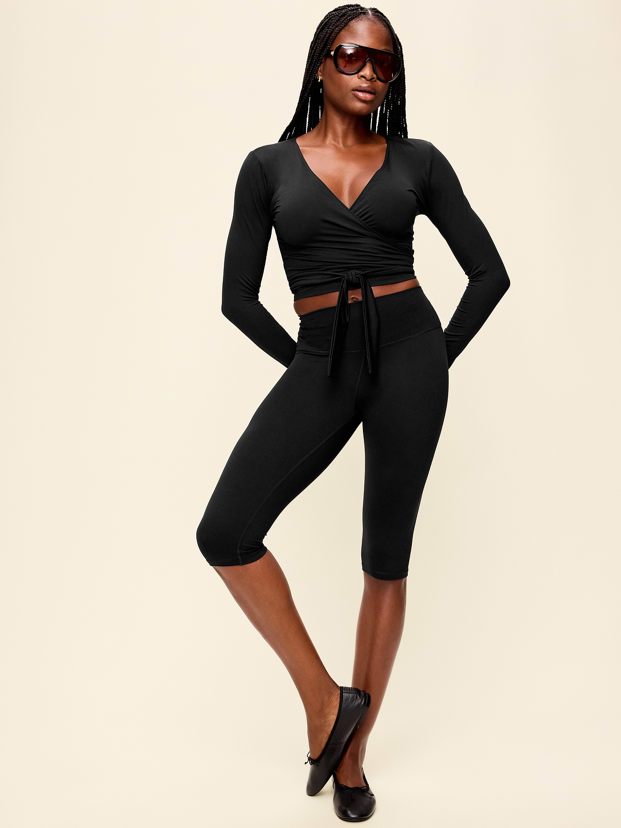 StudioSmooth Long-Sleeve Wrap Top - Black Jack
