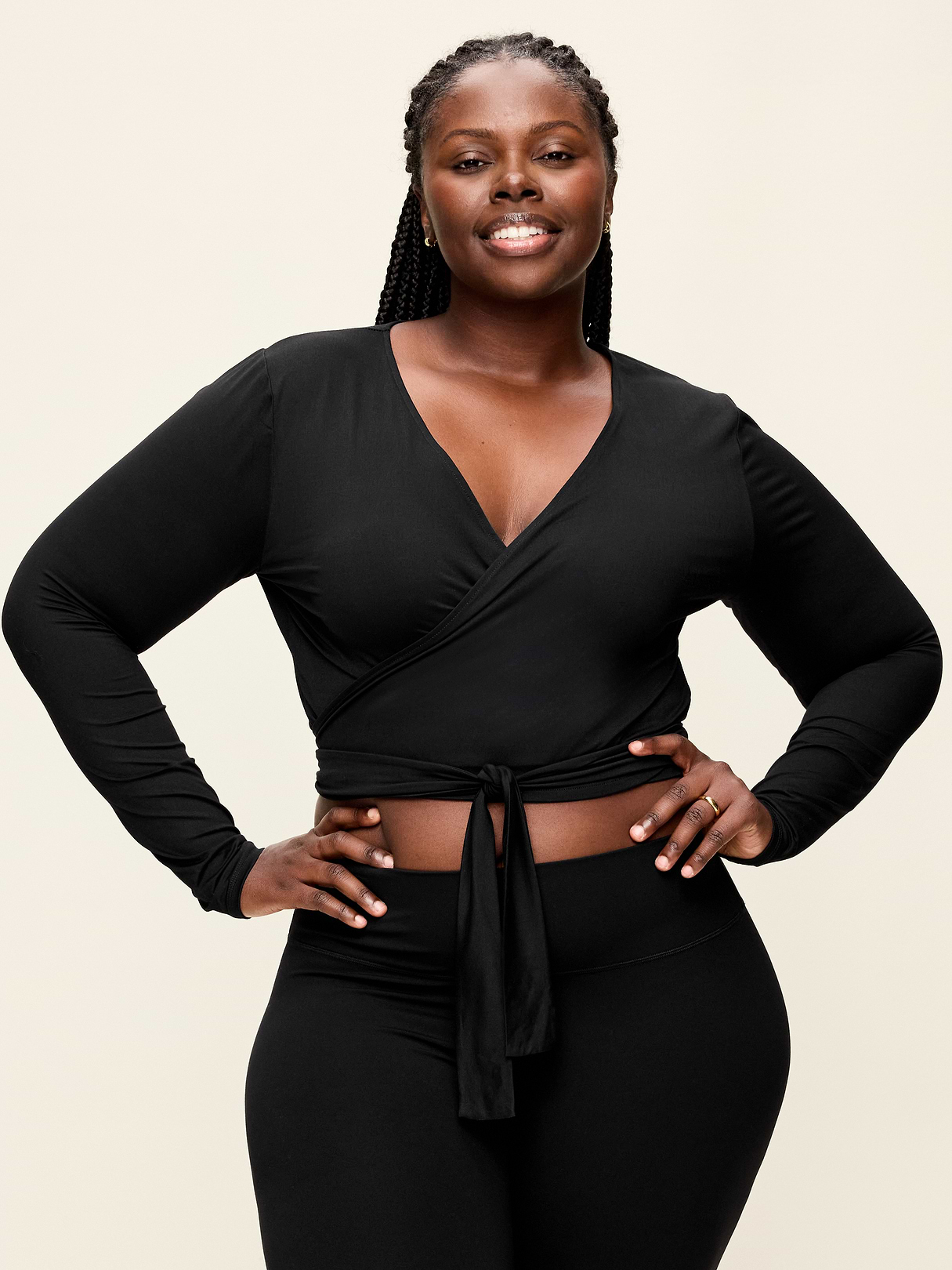 StudioSmooth Long-Sleeve Wrap Top - Black Jack