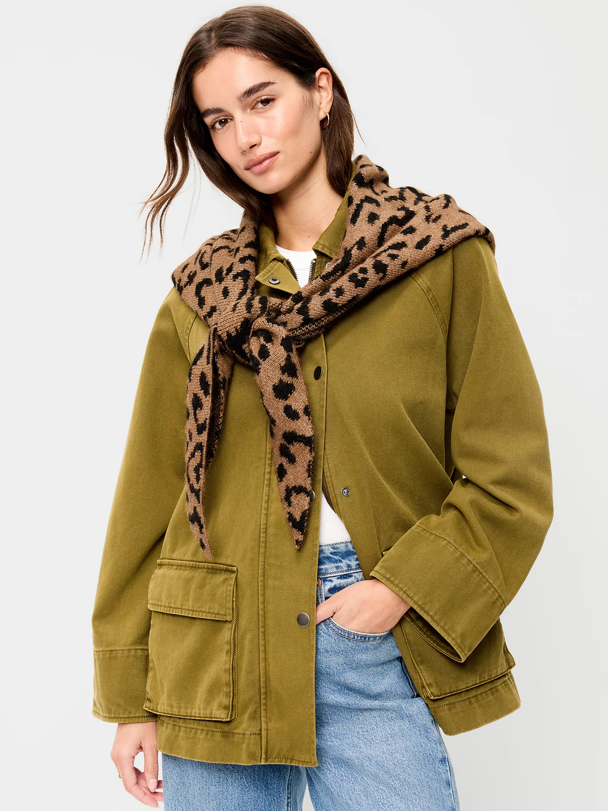Oversized Rib-Knit Triangle Scarf - Leopard