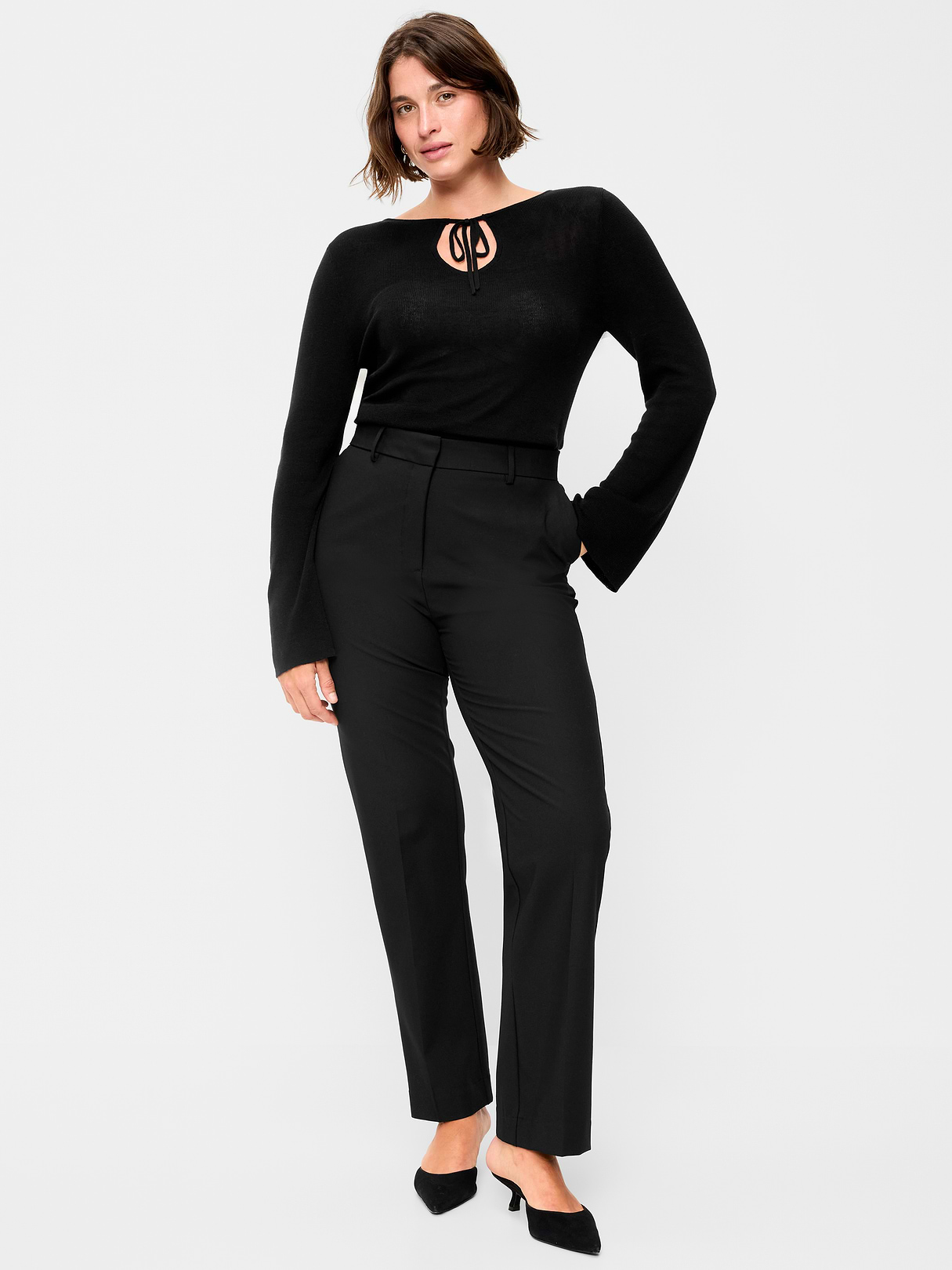 Extra High-Waisted Straight-Leg Twill Pants - Black Jack