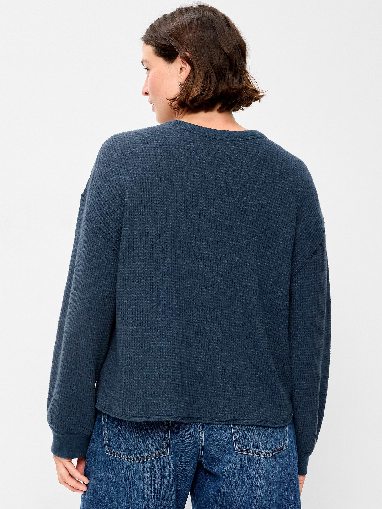 Long-Sleeve Crew-Neck Henley T-Shirt - Gothic Blue