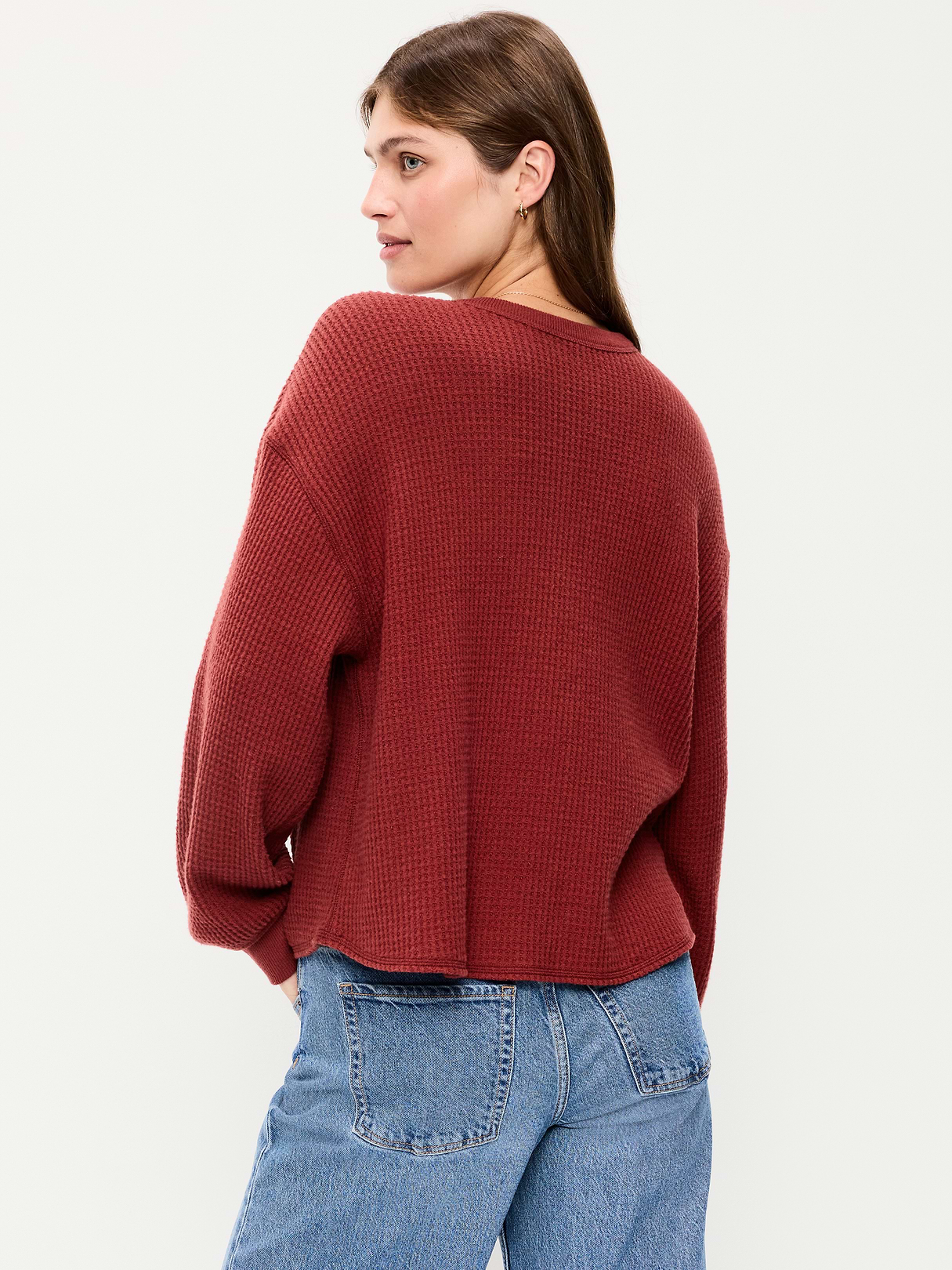 Long-Sleeve Crew-Neck Henley T-Shirt - Goji Berry
