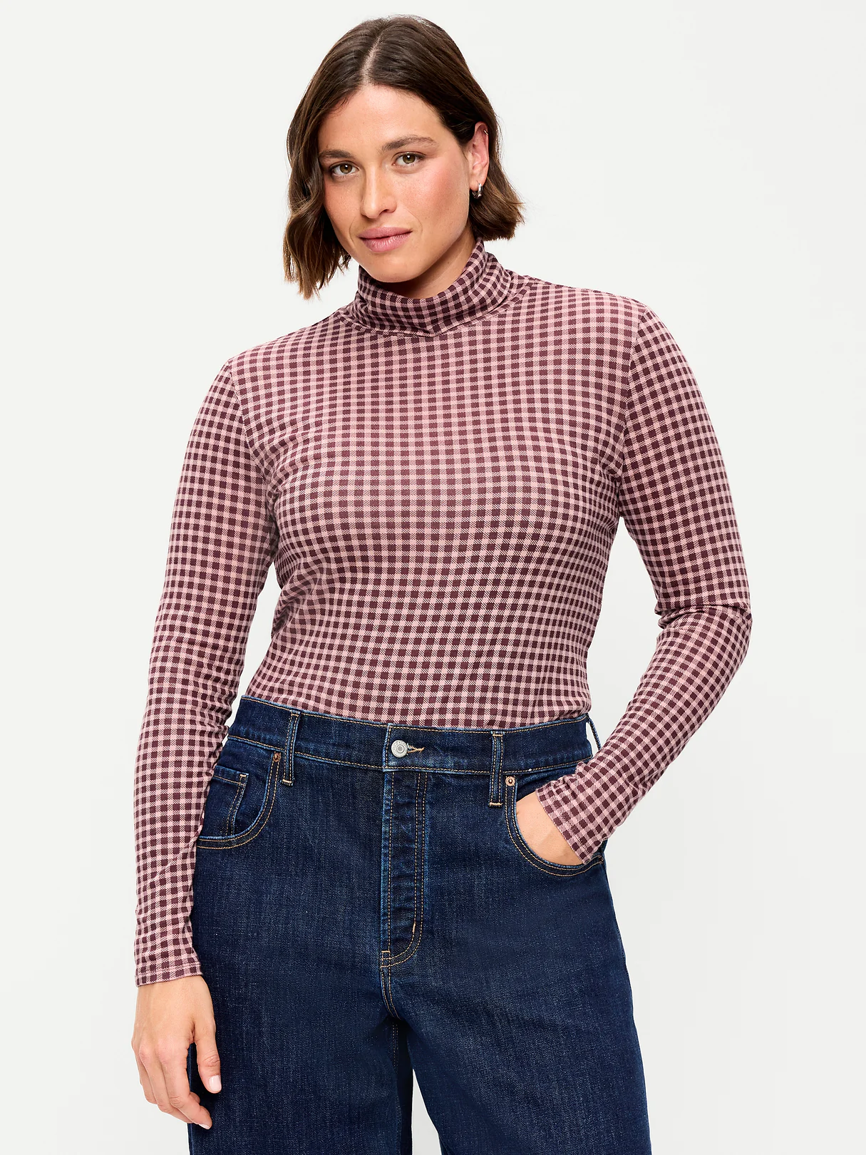 Slim-Fit Turtleneck - Red Gingham