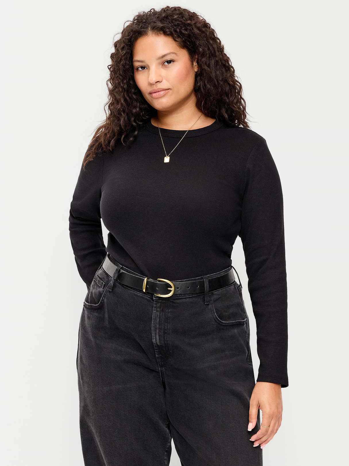 Snug Long-Sleeve Striped Ribbed T-Shirt - Black Jack